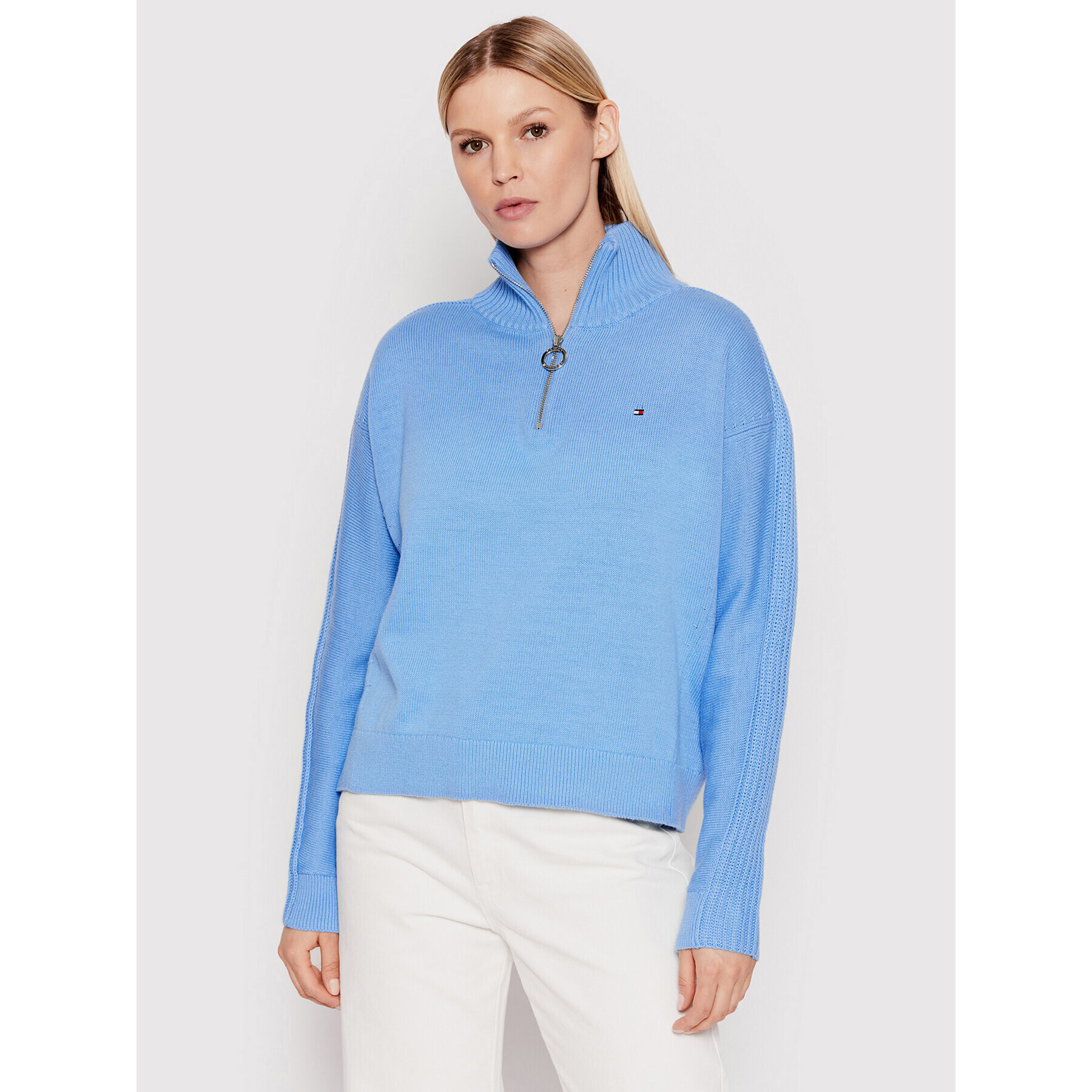 Tommy Hilfiger Пуловер Zip-Up WW0WW30421 Син Oversize - Pepit.bg
