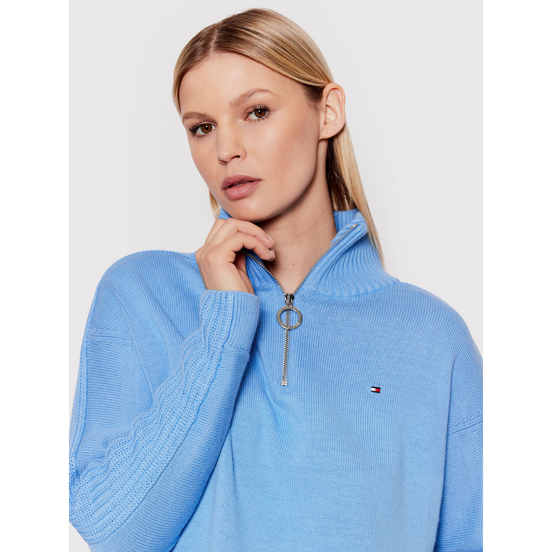 Tommy Hilfiger Пуловер Zip-Up WW0WW30421 Син Oversize - Pepit.bg