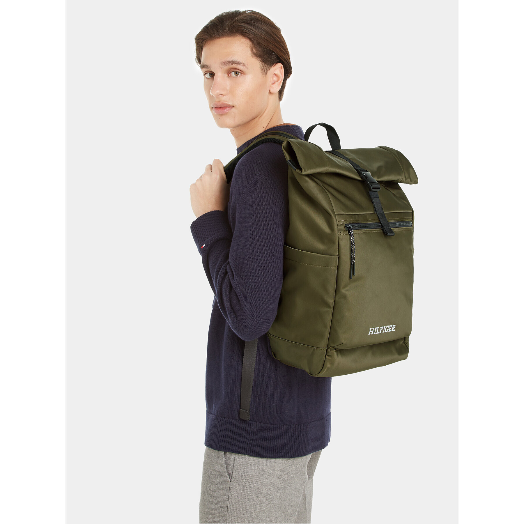 Tommy Hilfiger Раница Th Monotype Rolltop Backpack AM0AM11549 Зелен - Pepit.bg