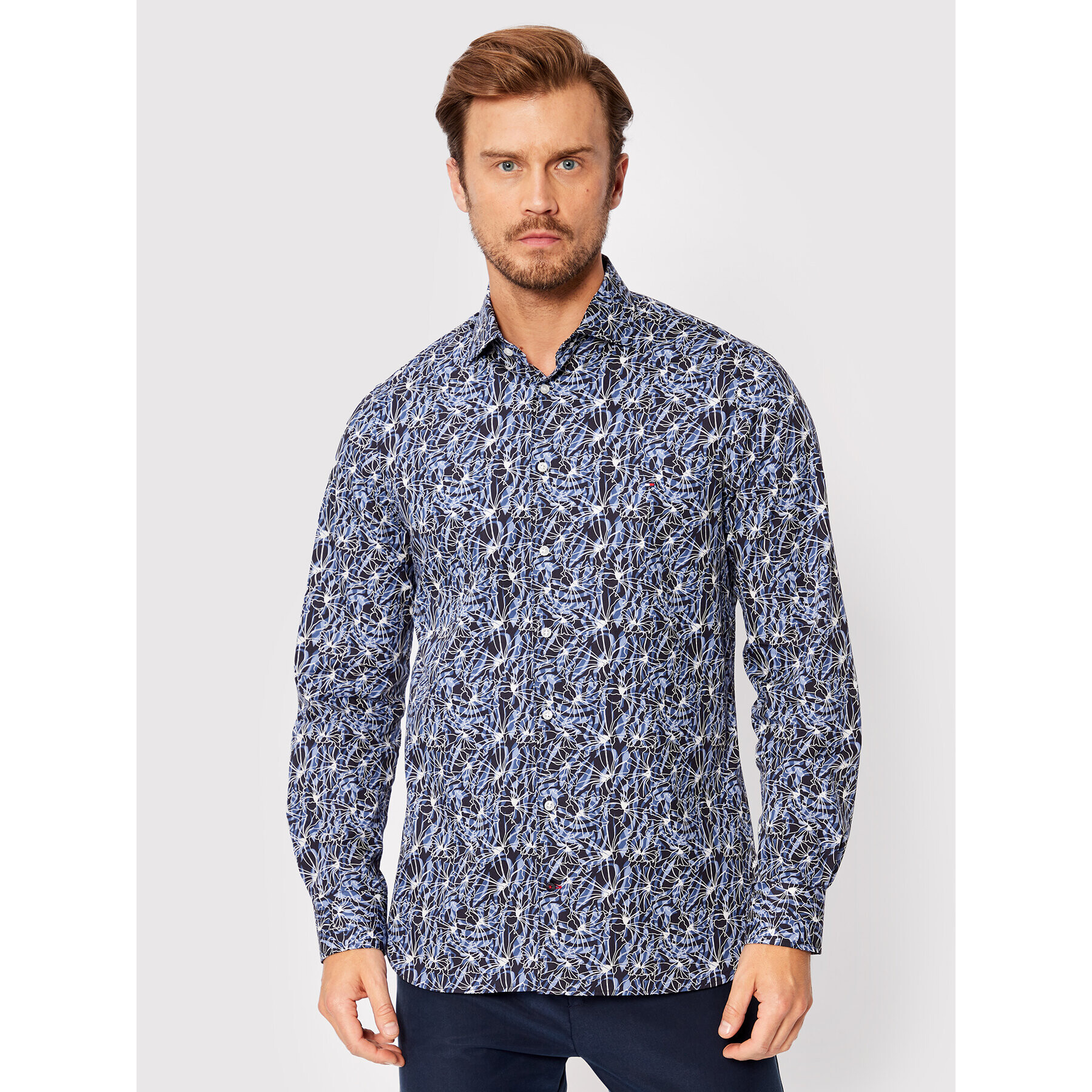 Tommy Hilfiger Риза Abstrict Flower MW0MW26855 Тъмносин Slim Fit - Pepit.bg