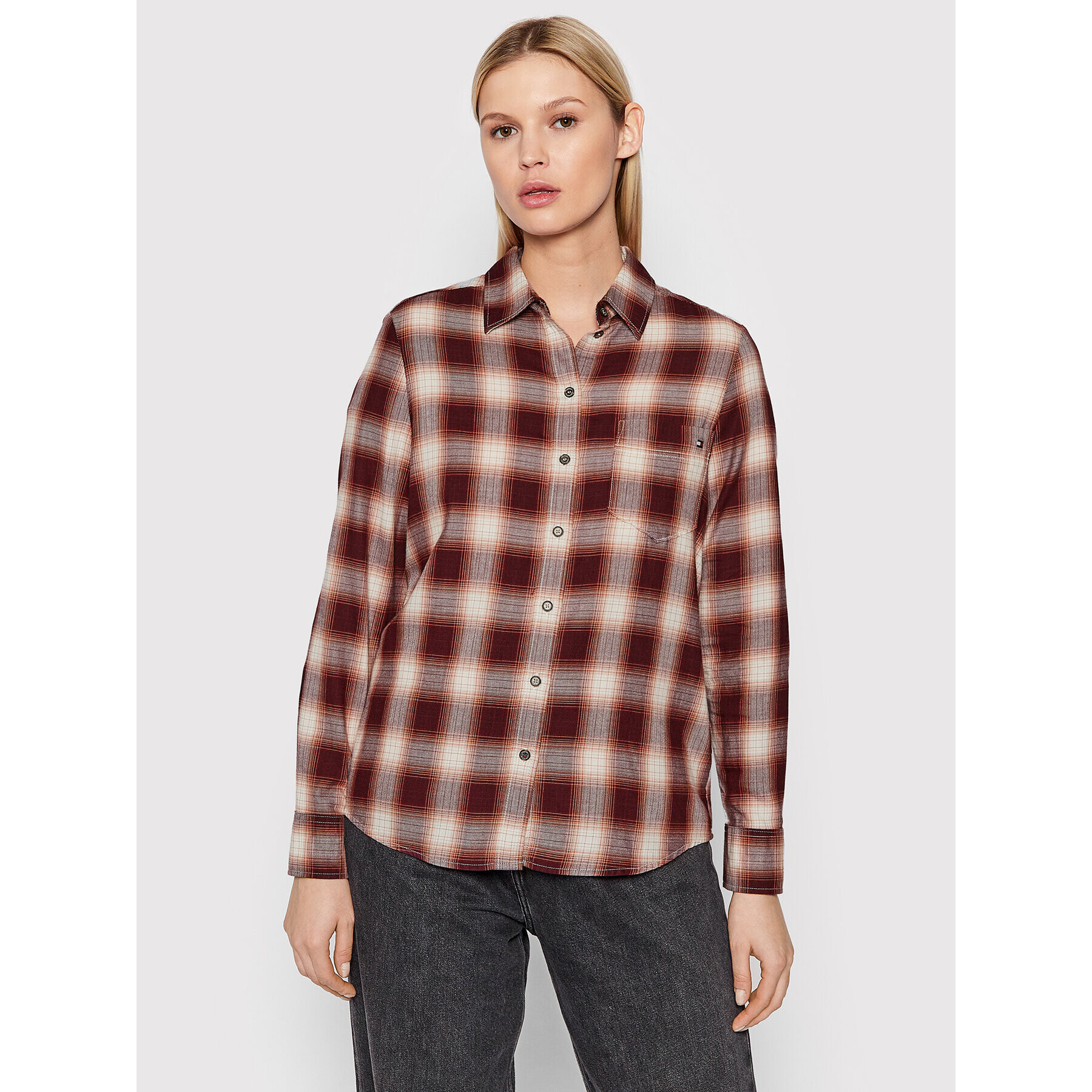 Tommy Hilfiger Риза Check Flannel WW0WW31395 Бордо Relaxed Fit - Pepit.bg