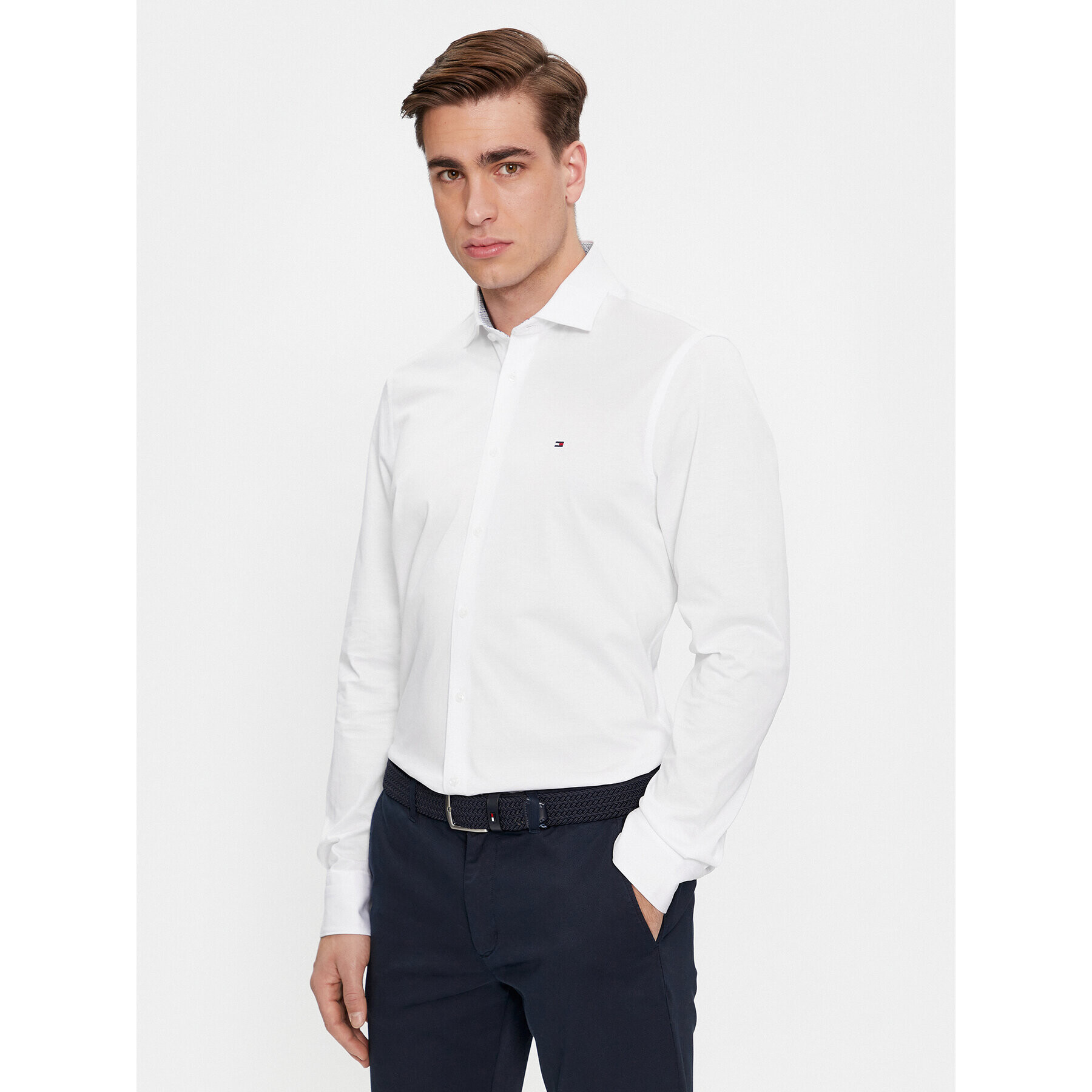 Tommy Hilfiger Риза Cl Knitted Solid Sf Shirt MW0MW34247 Бял Slim Fit - Pepit.bg