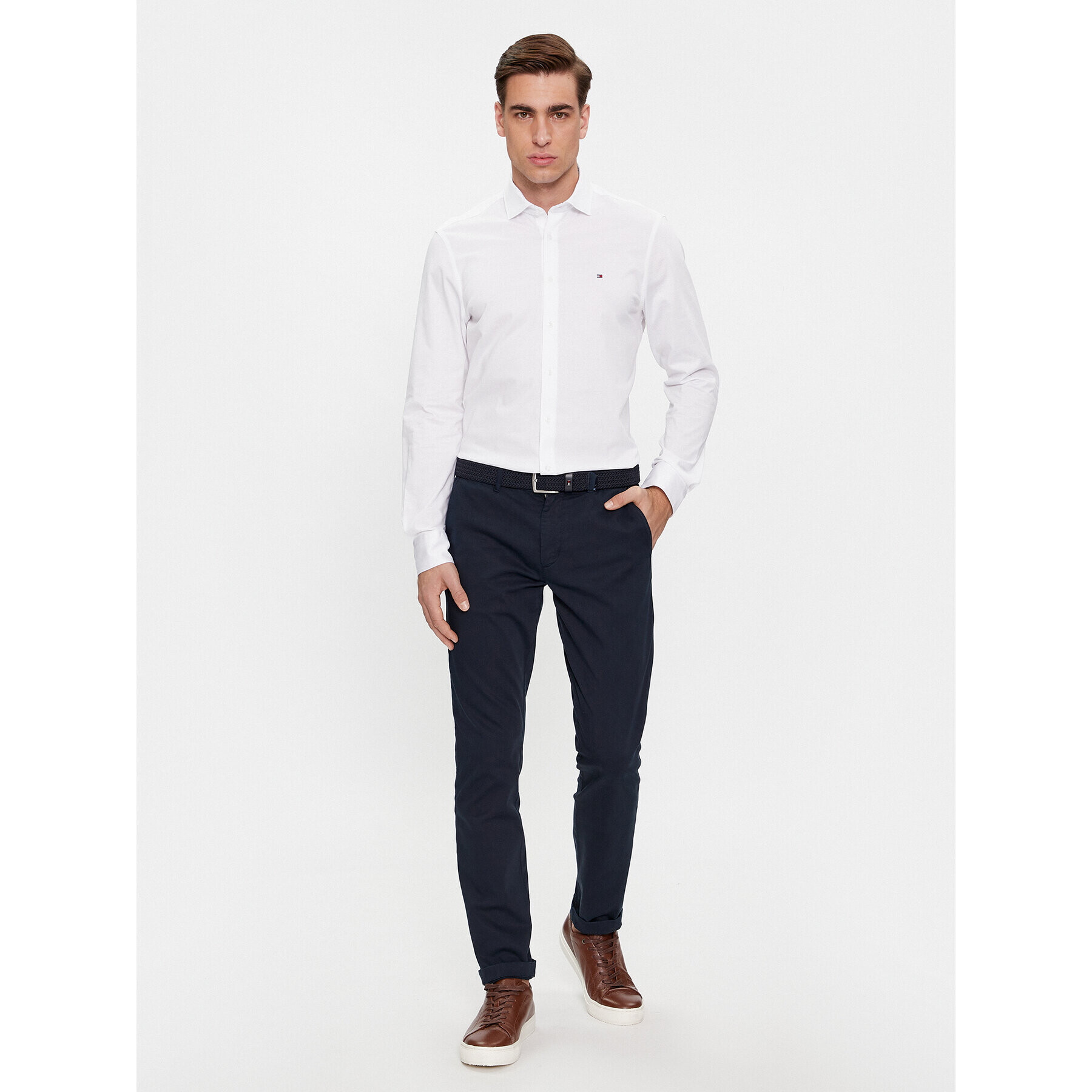 Tommy Hilfiger Риза Cl Knitted Solid Sf Shirt MW0MW34247 Бял Slim Fit - Pepit.bg