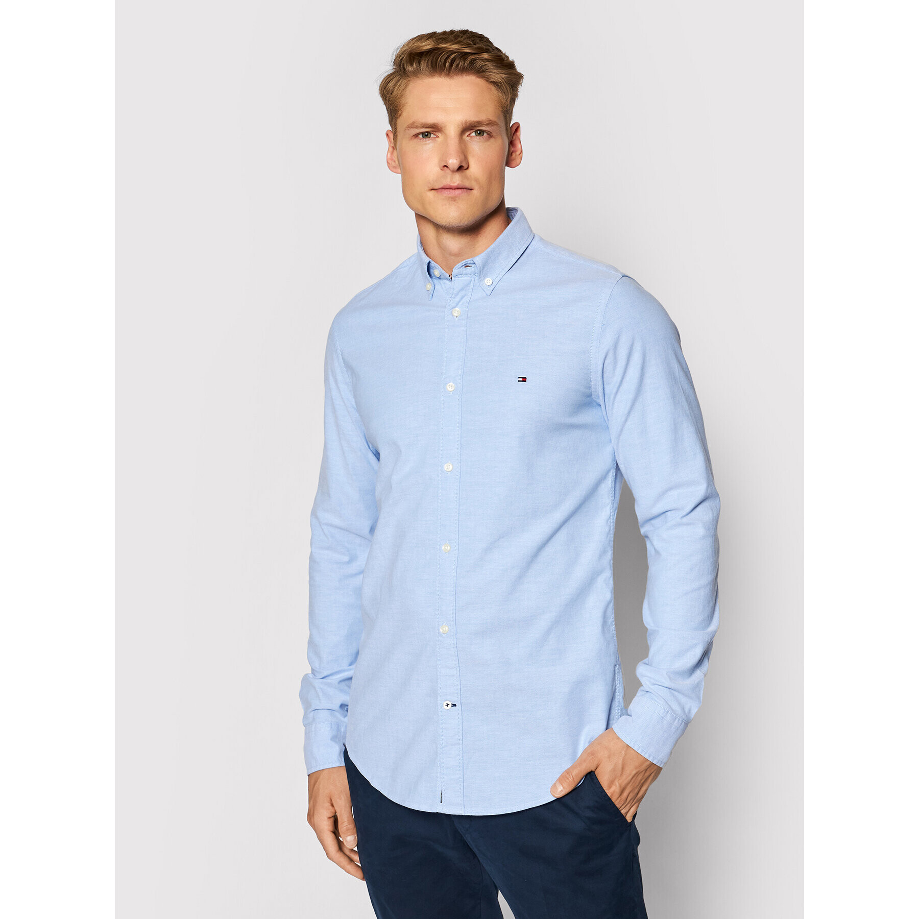 Tommy Hilfiger Риза Core Stretch Slim Oxford Shirt MW0MW03745 Син Slim Fit - Pepit.bg