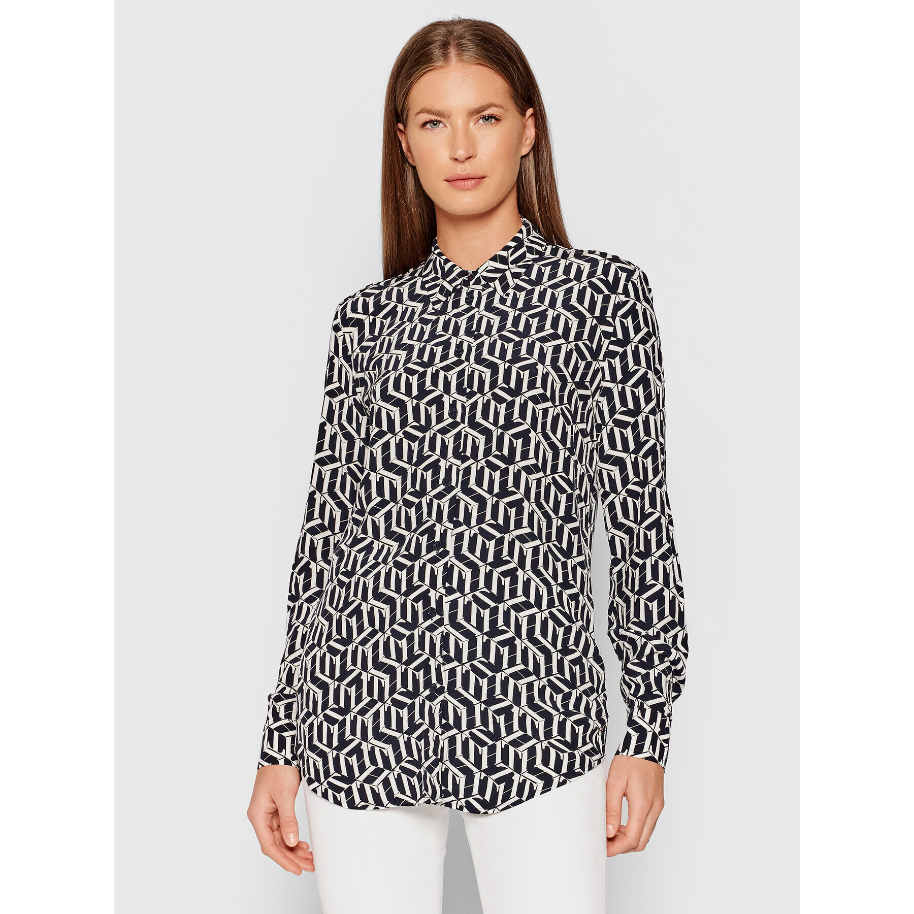 Tommy Hilfiger Риза Fleur WW0WW31990 Тъмносин Regular Fit - Pepit.bg