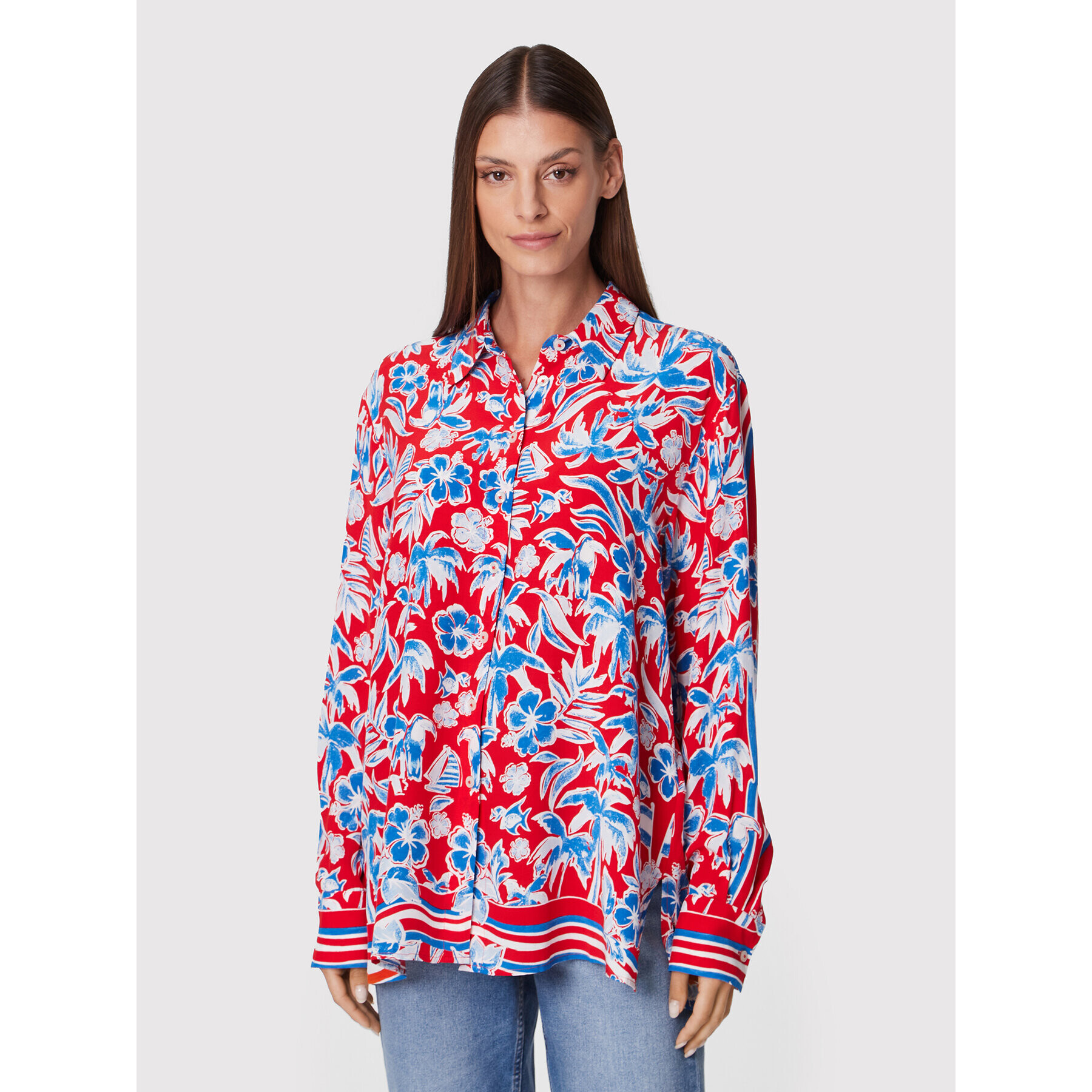 Tommy Hilfiger Риза Fleur WW0WW33483 Червен Relaxed Fit - Pepit.bg