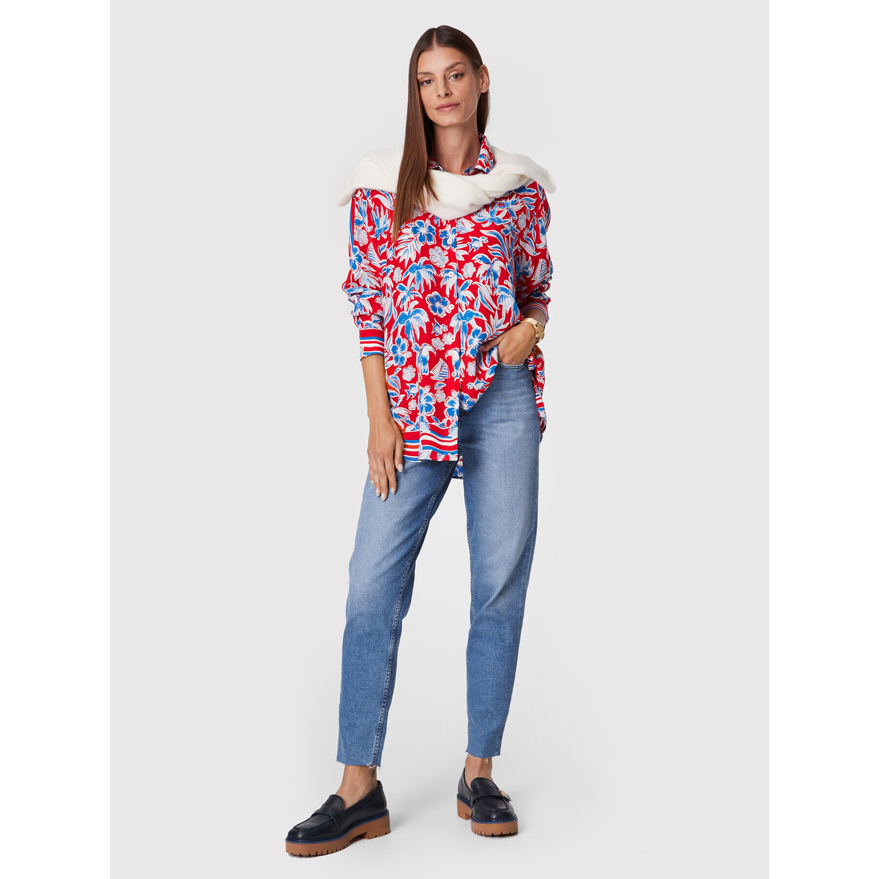 Tommy Hilfiger Риза Fleur WW0WW33483 Червен Relaxed Fit - Pepit.bg