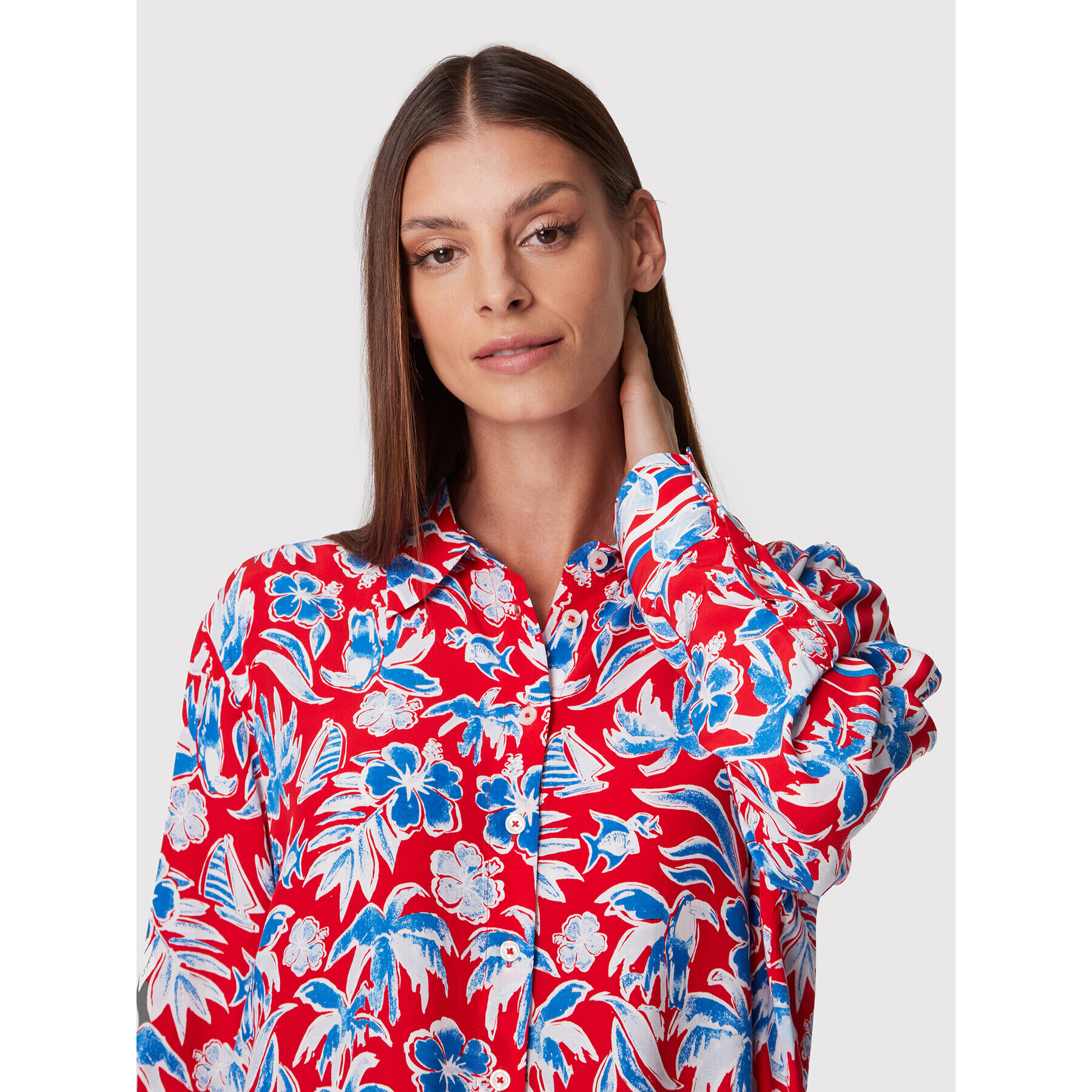Tommy Hilfiger Риза Fleur WW0WW33483 Червен Relaxed Fit - Pepit.bg