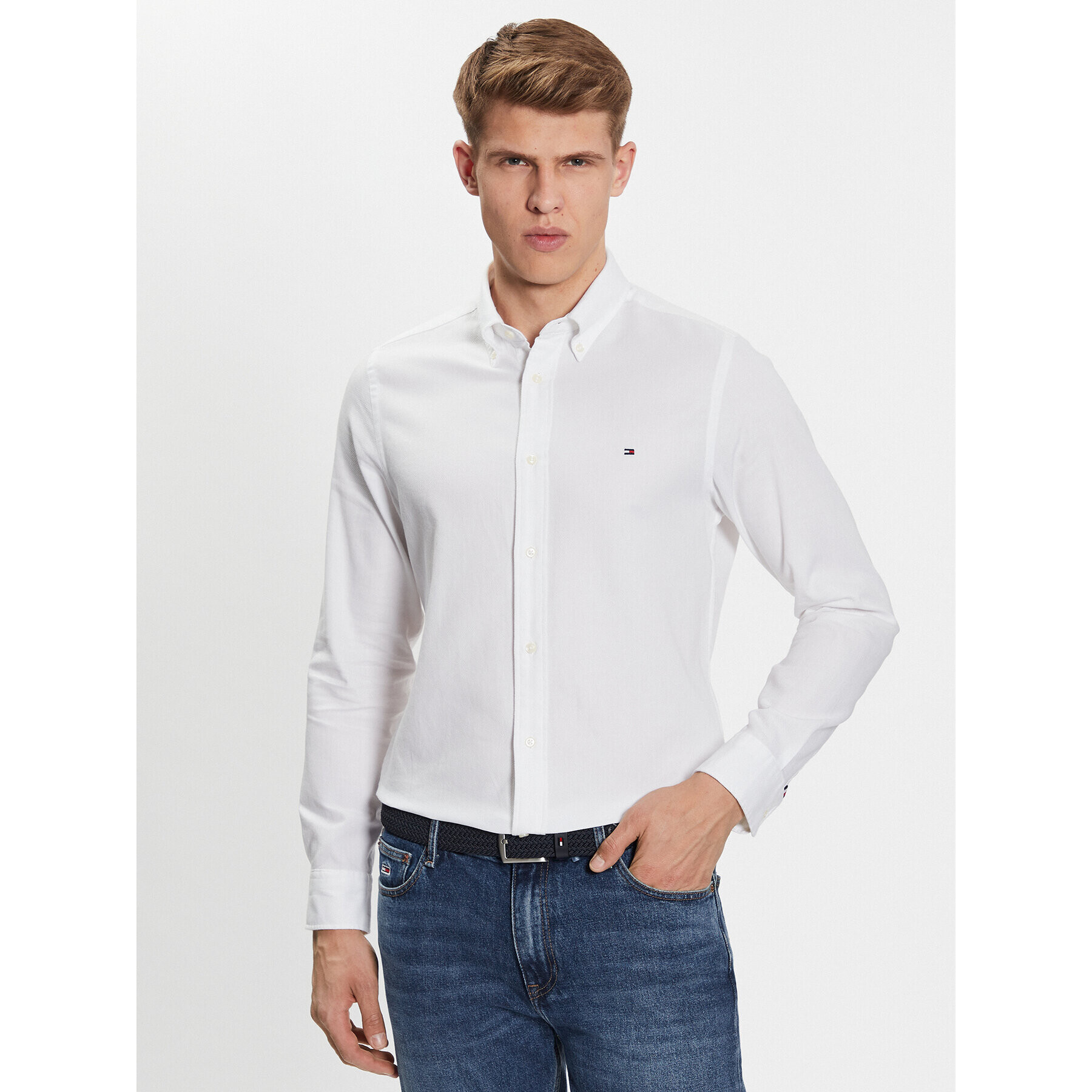 Tommy Hilfiger Риза Flex Dobby MW0MW31816 Бял Slim Fit - Pepit.bg