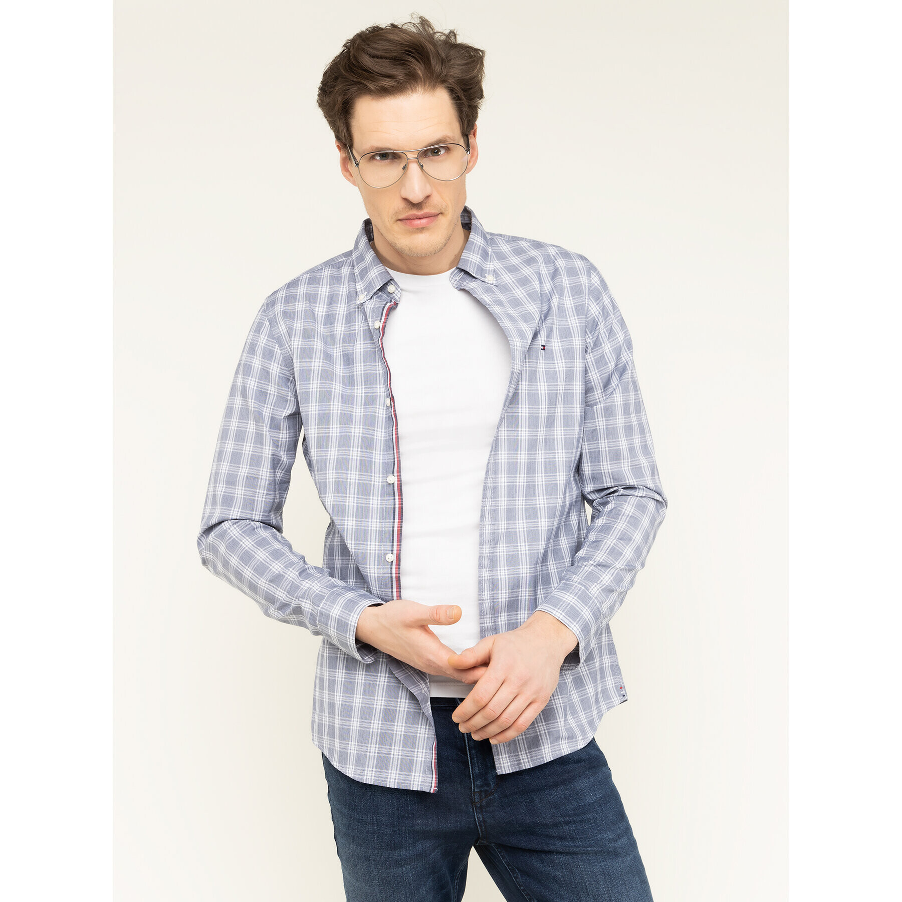 Tommy Hilfiger Риза Fresh Check MW0MW12168 Сив Slim Fit - Pepit.bg