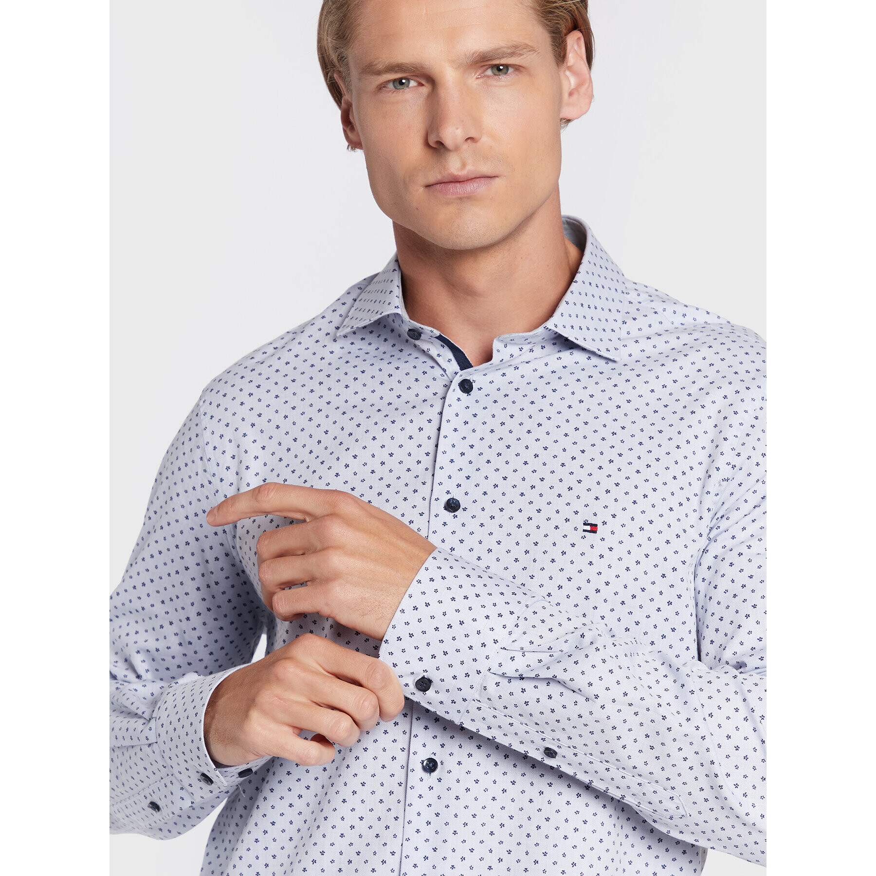 Tommy Hilfiger Риза Herringbone MW0MW28510 Син Slim Fit - Pepit.bg