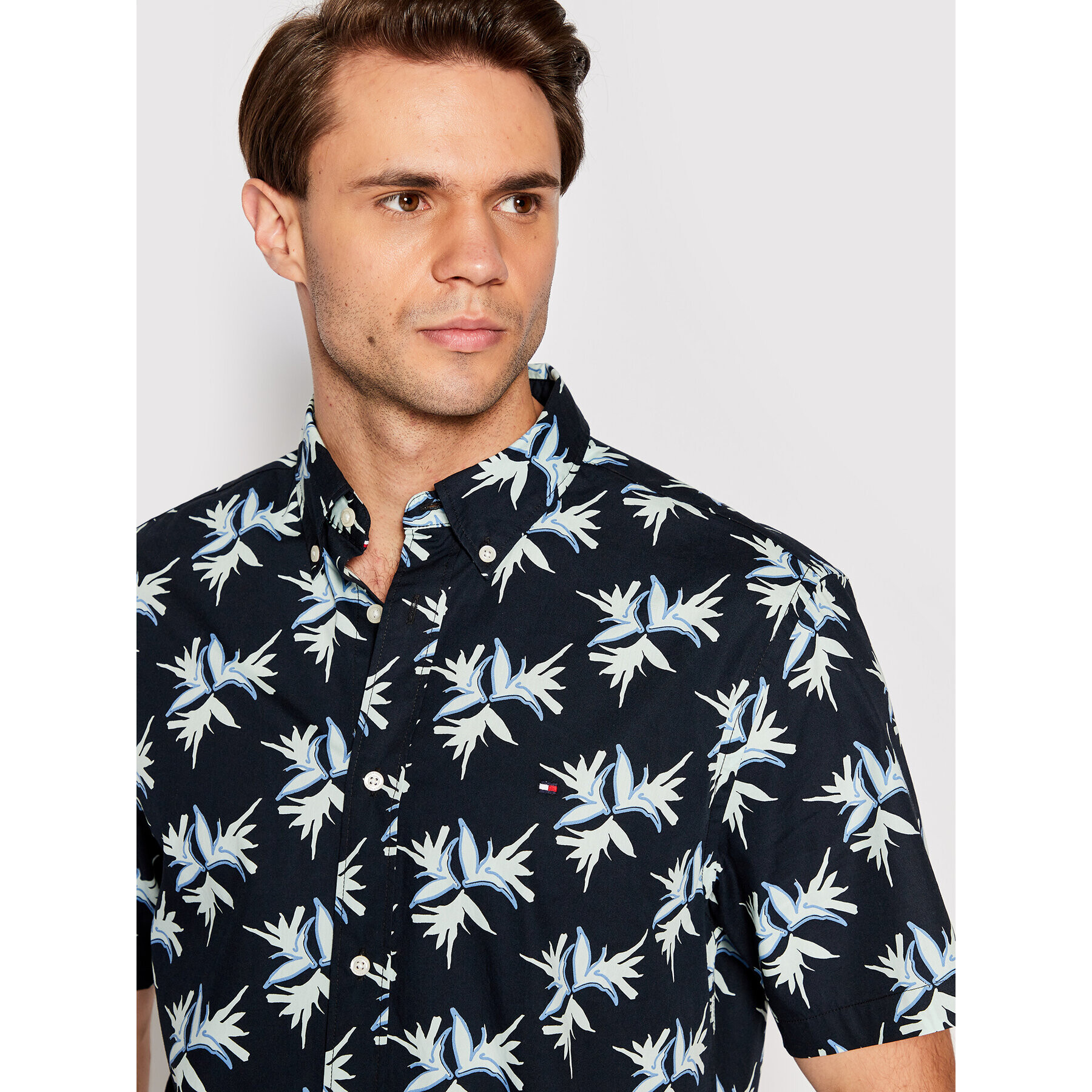 Tommy Hilfiger Риза Leaf Print MW0MW26055 Тъмносин Regular Fit - Pepit.bg