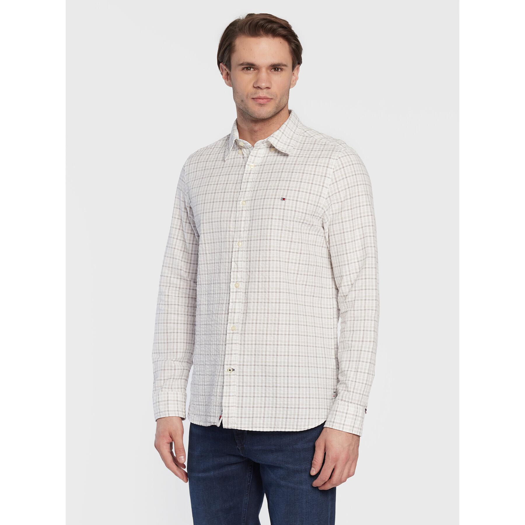 Tommy Hilfiger Риза Multi Gingham MW0MW28326 Бежов Slim Fit - Pepit.bg