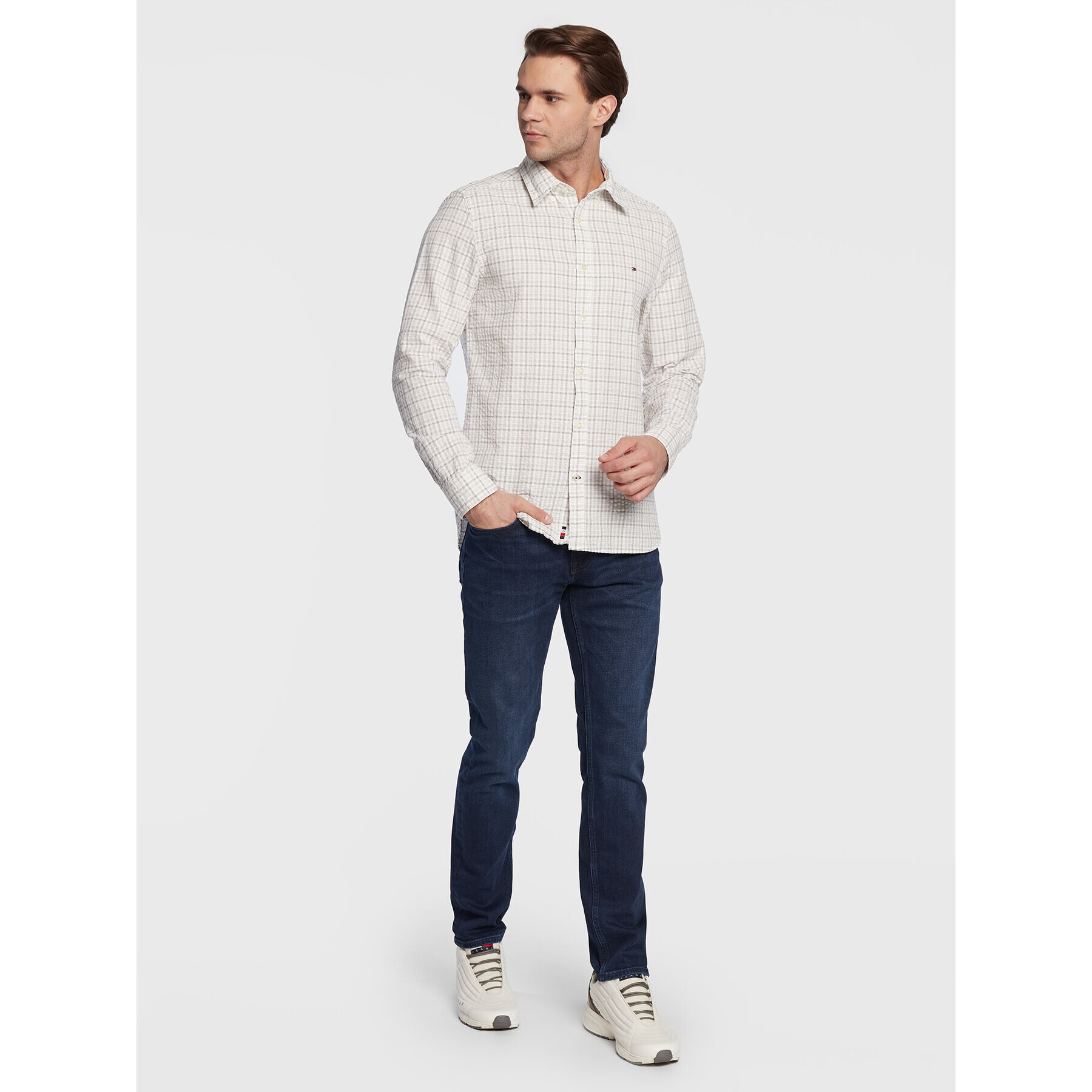 Tommy Hilfiger Риза Multi Gingham MW0MW28326 Бежов Slim Fit - Pepit.bg