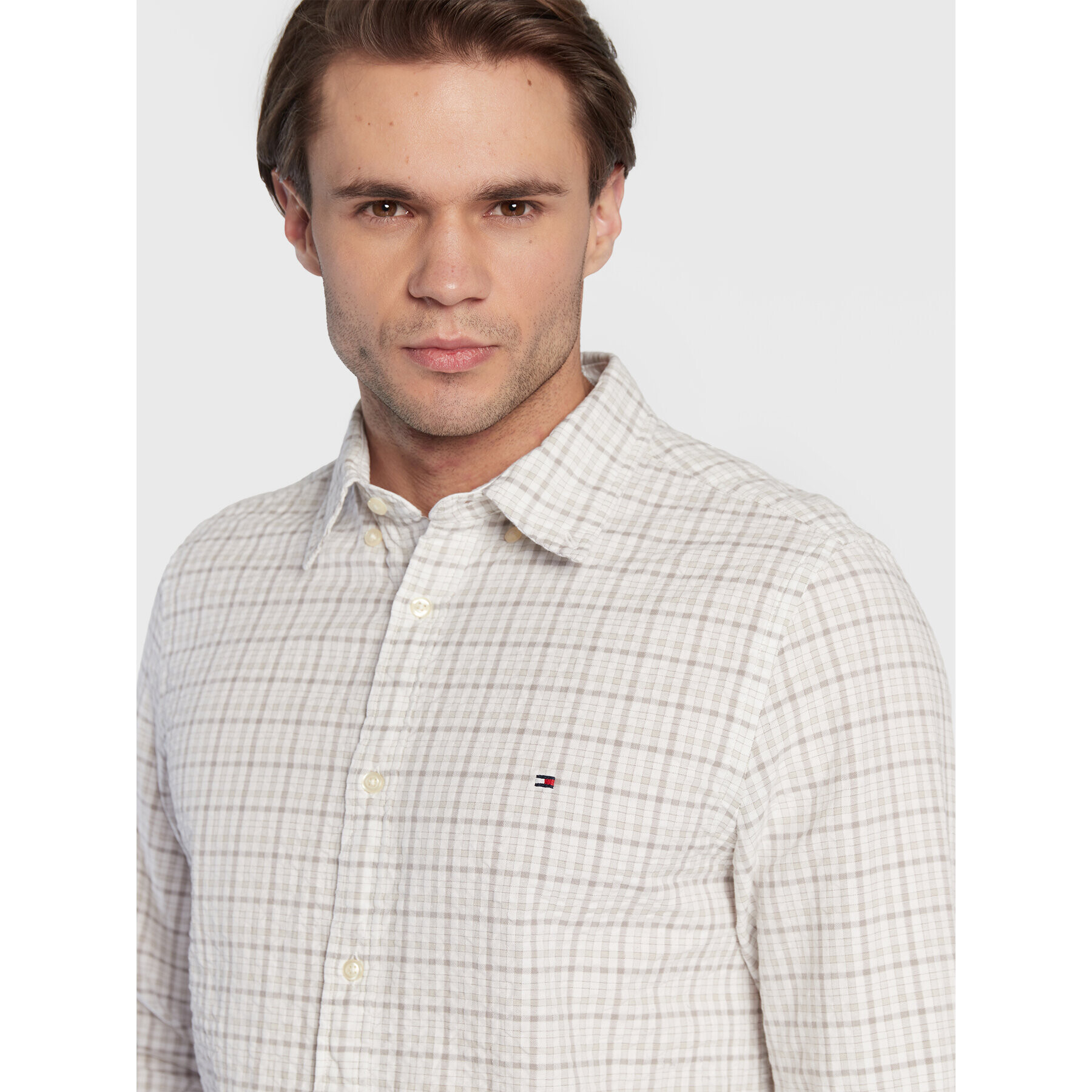 Tommy Hilfiger Риза Multi Gingham MW0MW28326 Бежов Slim Fit - Pepit.bg