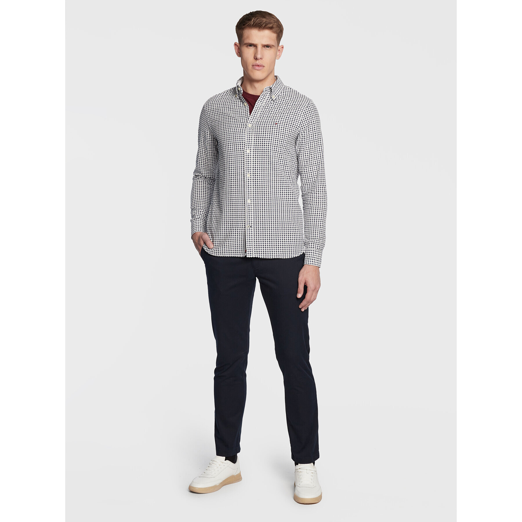 Tommy Hilfiger Риза Multi Gingham MW0MW28326 Бял Slim Fit - Pepit.bg