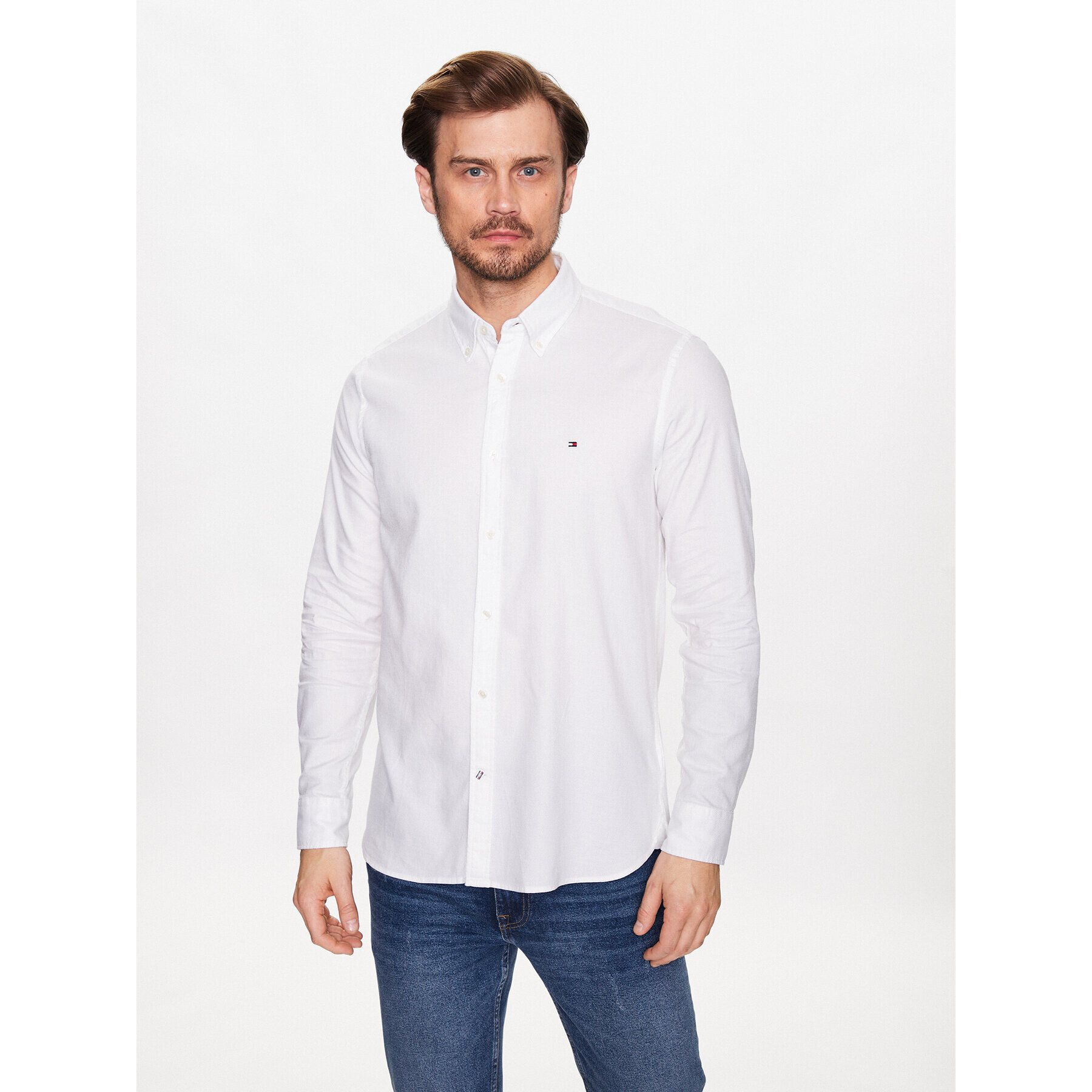 Tommy Hilfiger Риза Natural MW0MW30687 Бял Slim Fit - Pepit.bg