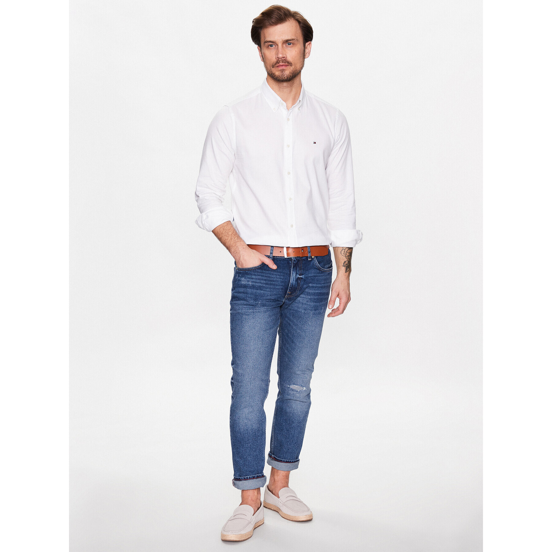 Tommy Hilfiger Риза Natural MW0MW30687 Бял Slim Fit - Pepit.bg