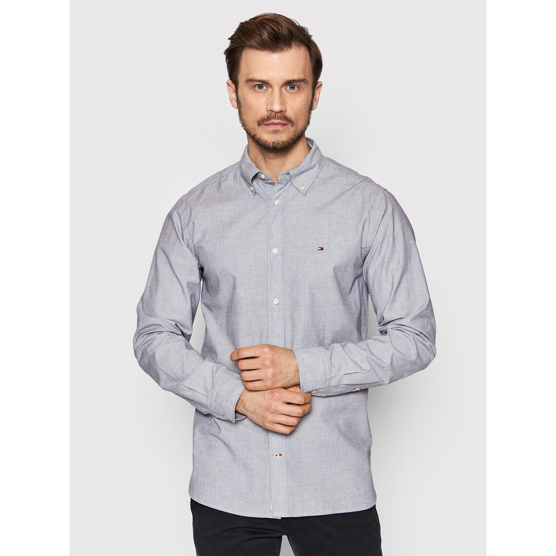 Tommy Hilfiger Риза Natural Soft Poplin MW0MW23118 Сив Regular Fit - Pepit.bg