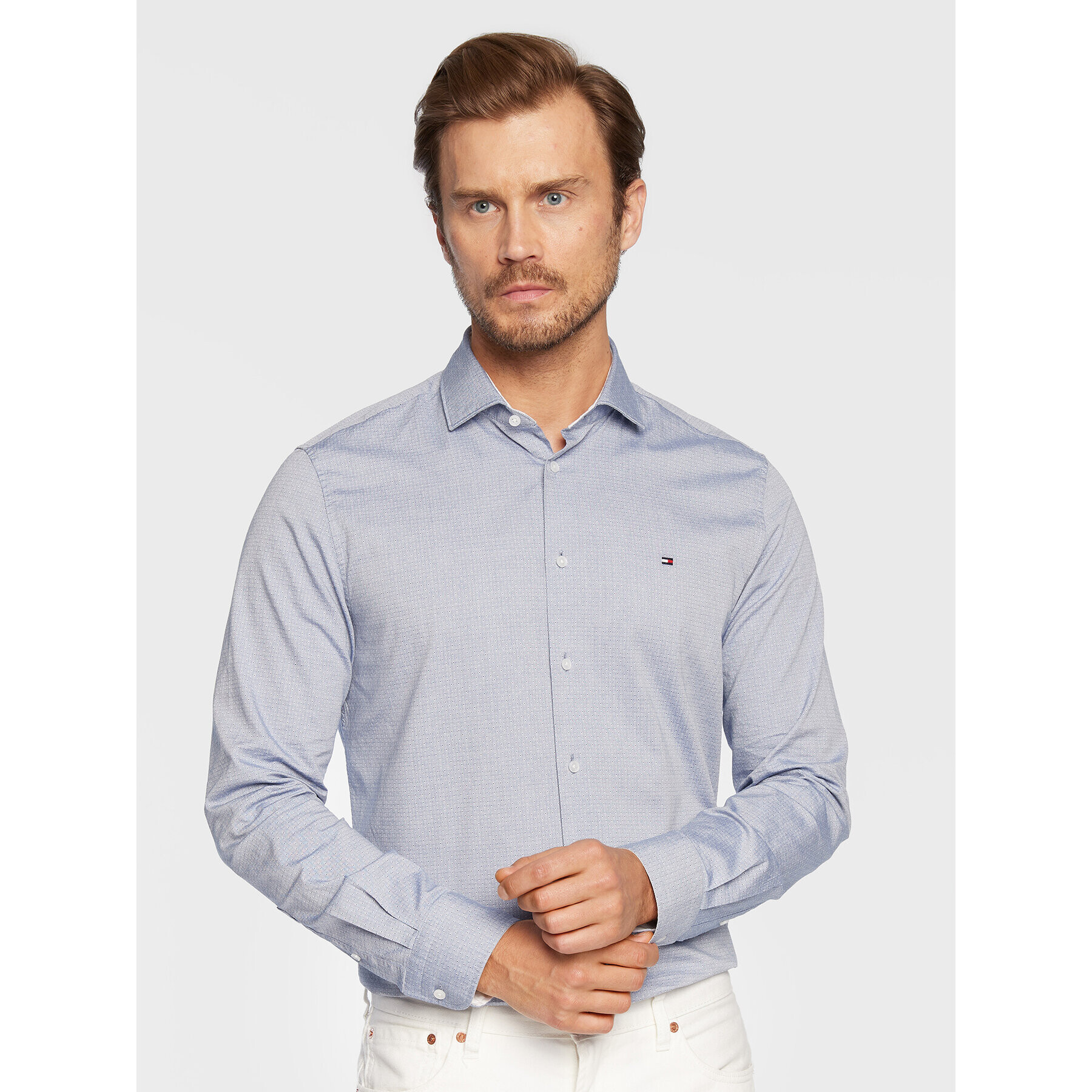 Tommy Hilfiger Риза Oxford Dobby MW0MW26019 Син Slim Fit - Pepit.bg