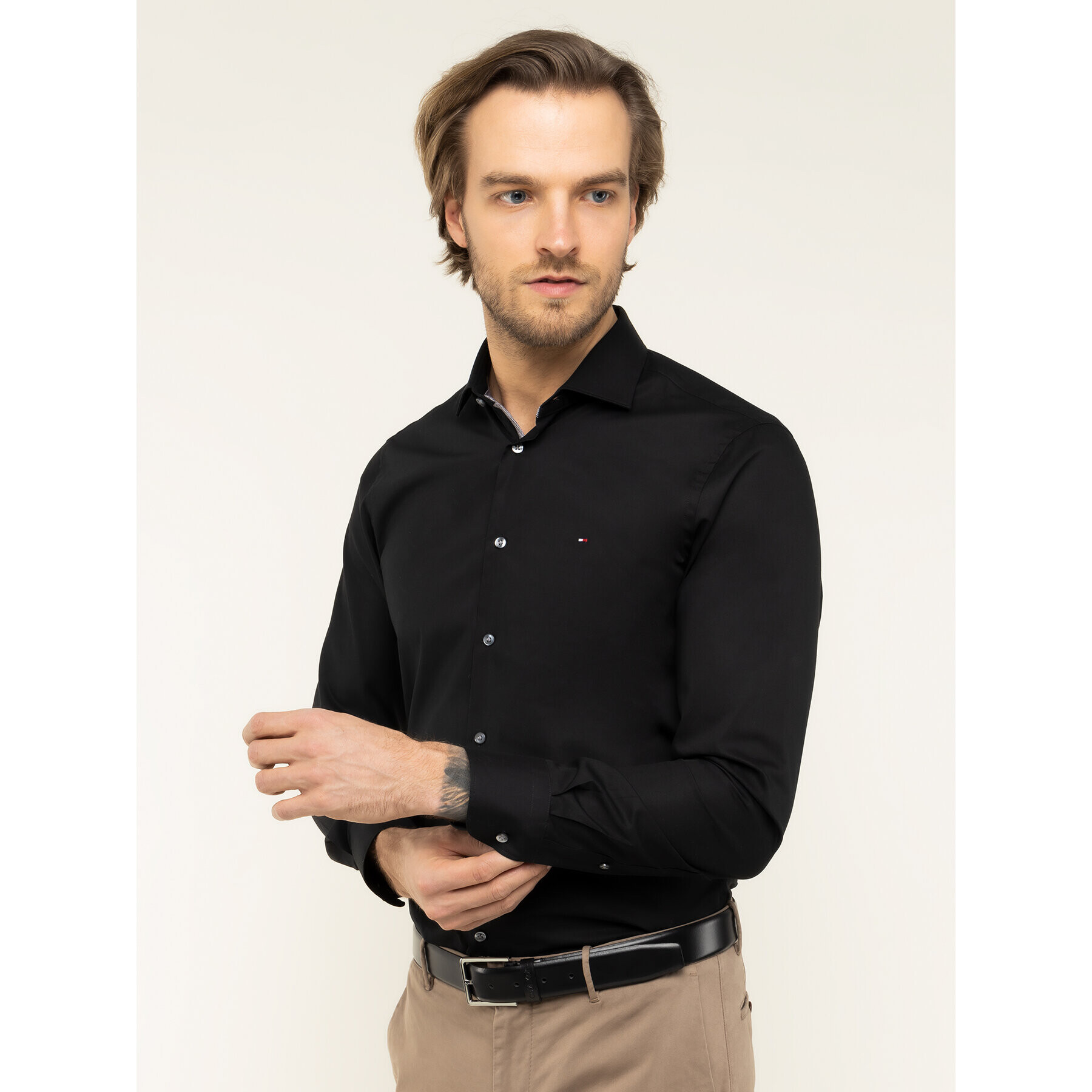 Tommy Hilfiger Риза Poplin Classic TT0TT06391 Черен Slim Fit - Pepit.bg