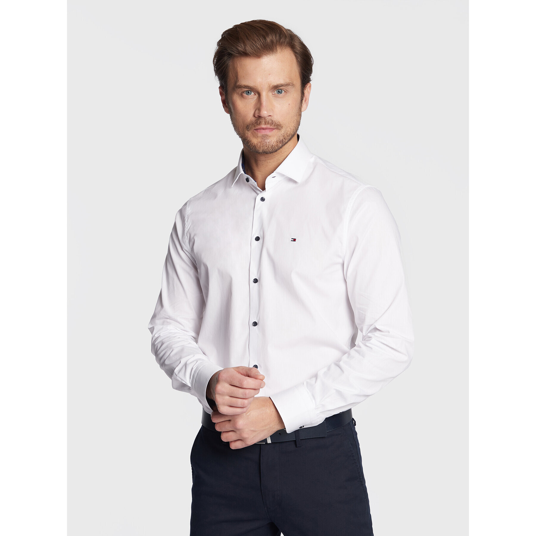 Tommy Hilfiger Риза Solid Poplin MW0MW28395 Бял Slim Fit - Pepit.bg