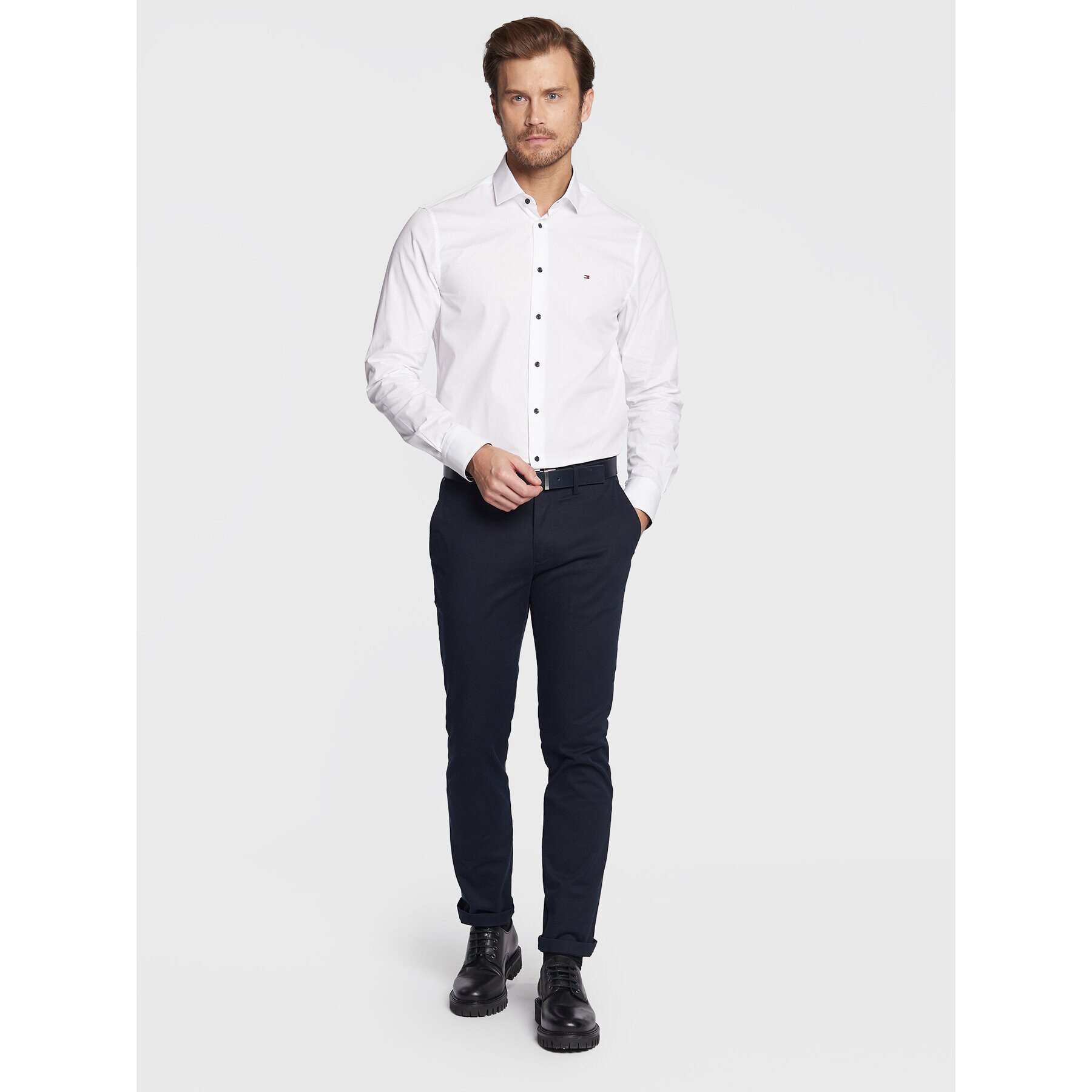 Tommy Hilfiger Риза Solid Poplin MW0MW28395 Бял Slim Fit - Pepit.bg