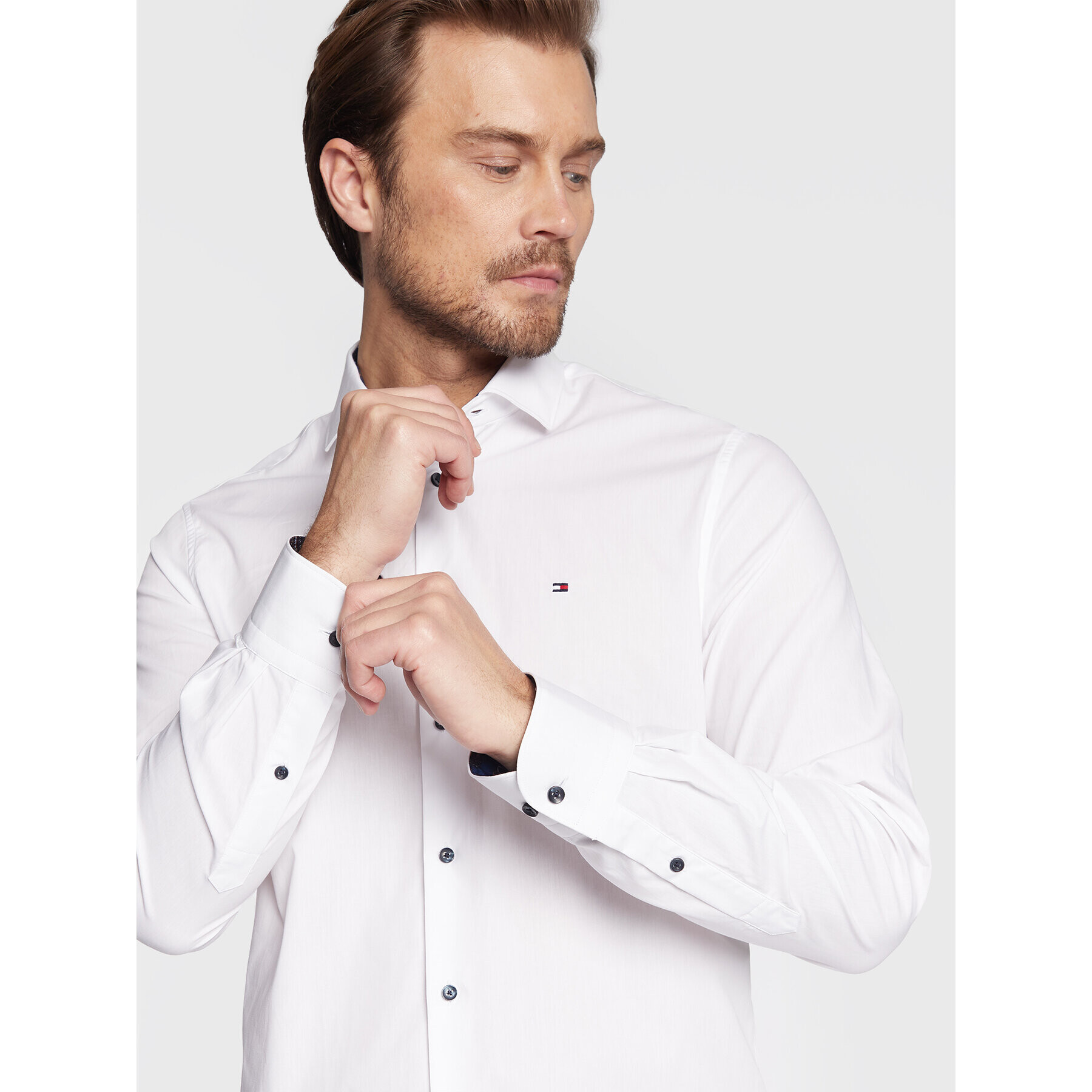 Tommy Hilfiger Риза Solid Poplin MW0MW28395 Бял Slim Fit - Pepit.bg