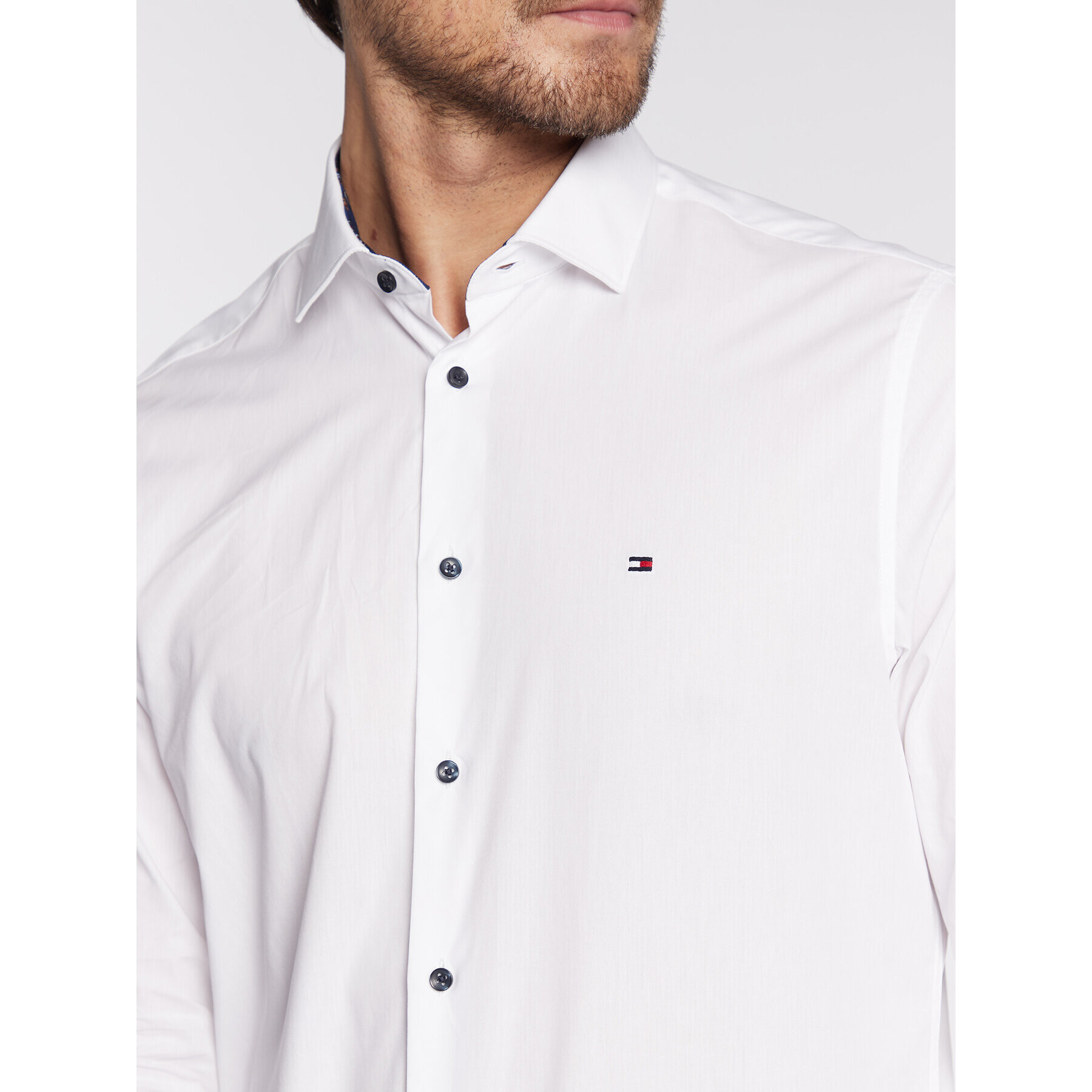 Tommy Hilfiger Риза Solid Poplin MW0MW28395 Бял Slim Fit - Pepit.bg