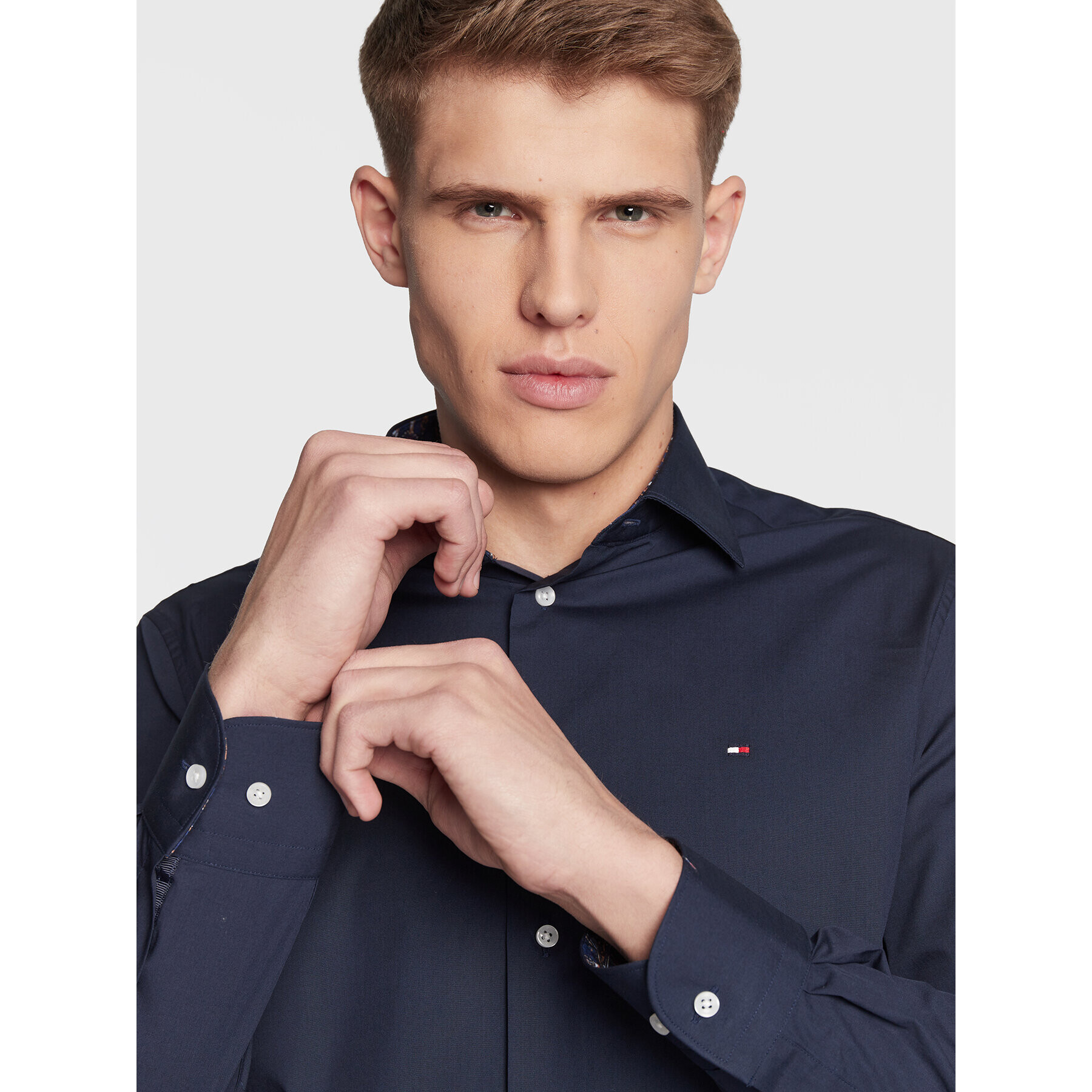 Tommy Hilfiger Риза Solid Poplin MW0MW28495 Тъмносин Regular Fit - Pepit.bg