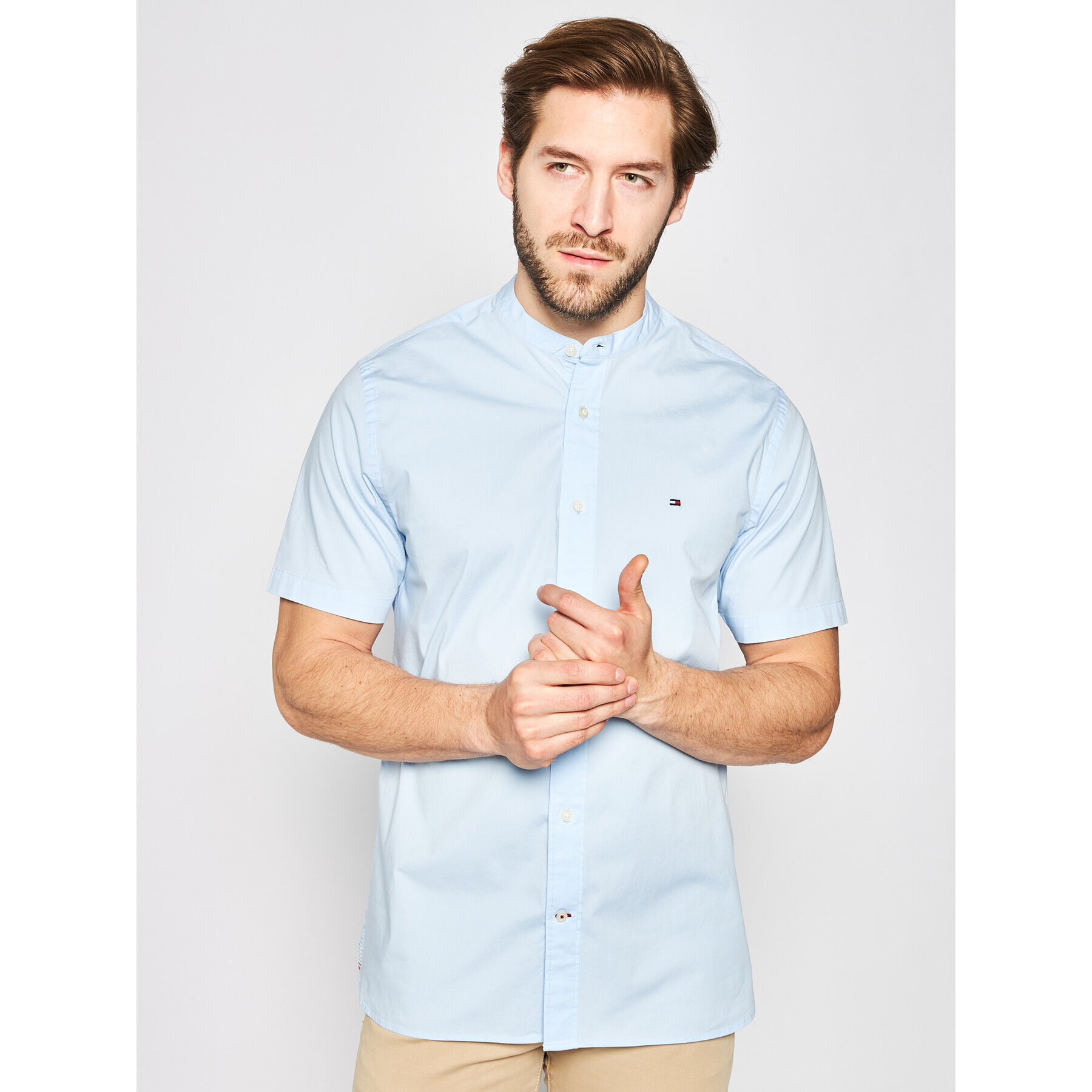 Tommy Hilfiger Риза Stretch Poplin Shirt MW0MW13456 Син Regular Fit - Pepit.bg