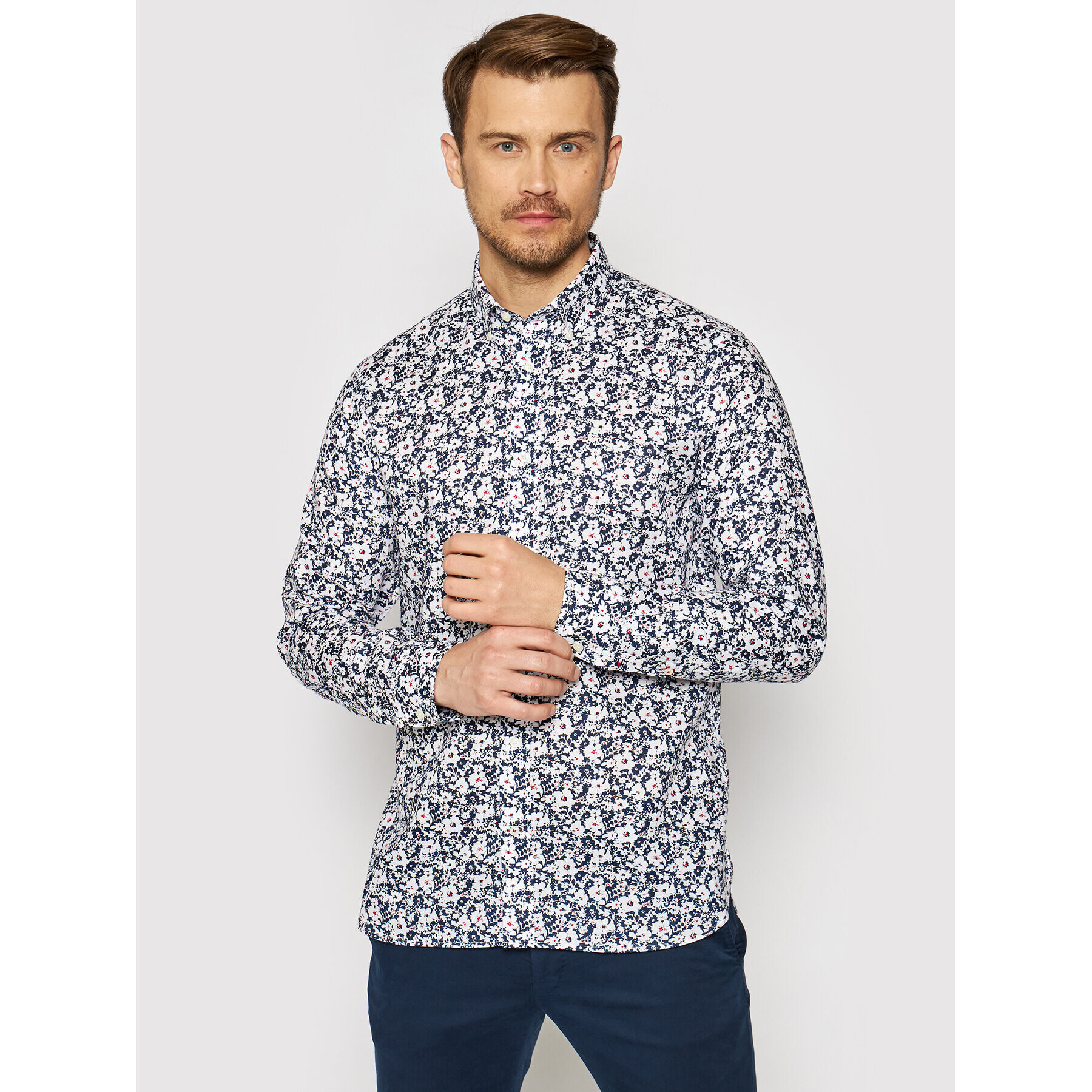 Tommy Hilfiger Риза Travel Floral Print MW0MW17617 Тъмносин Regular Fit - Pepit.bg