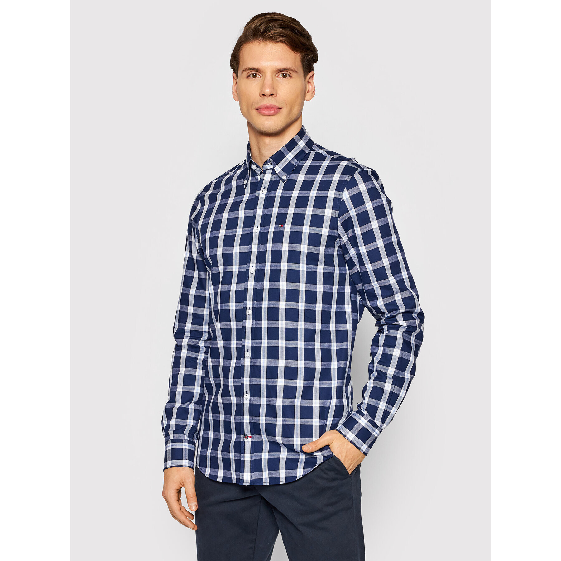 Tommy Hilfiger Риза Twill Check MW0MW20831 Тъмносин Slim Fit - Pepit.bg