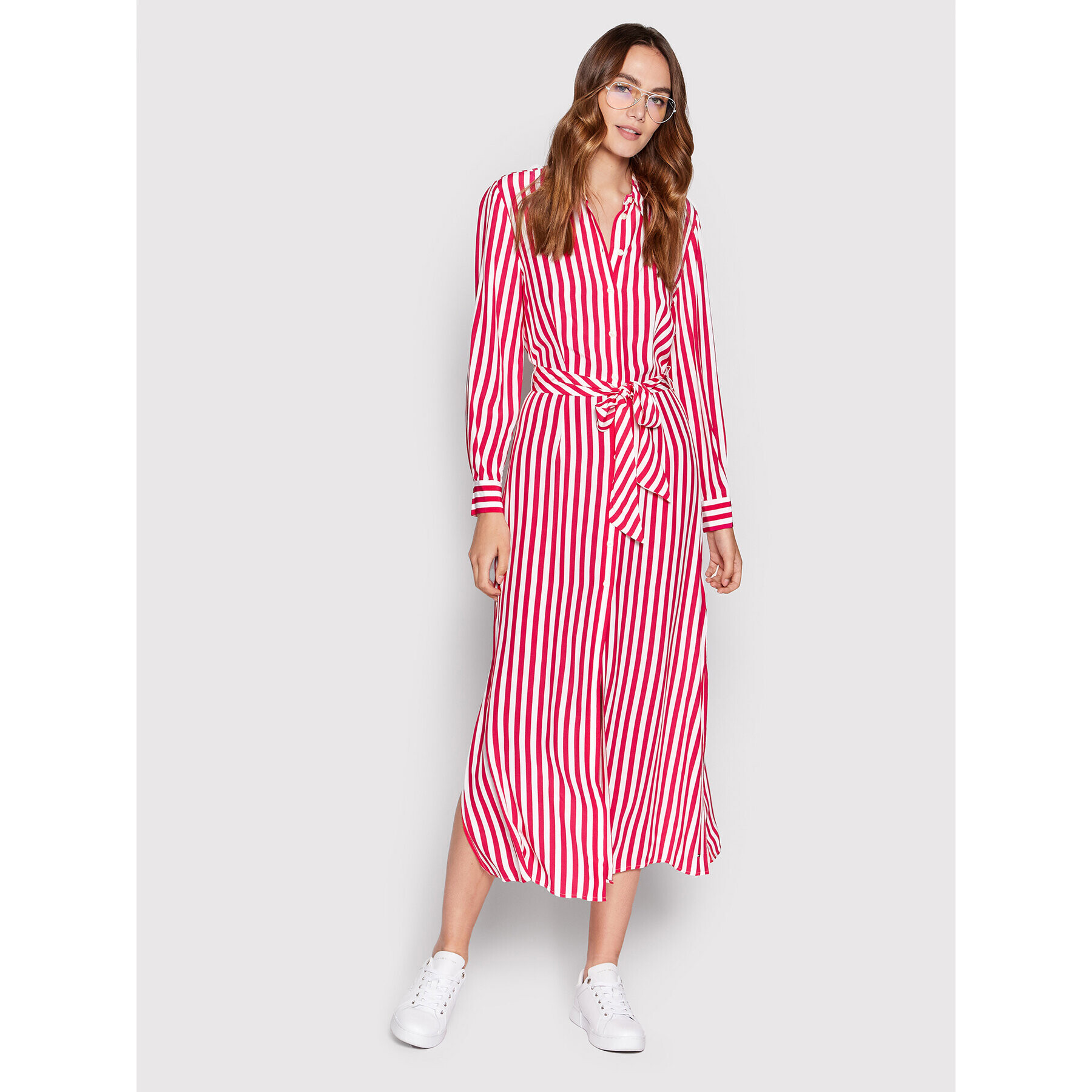 Tommy Hilfiger Рокля тип риза Stripe Viscose WW0WW35344 Розов Regular Fit - Pepit.bg