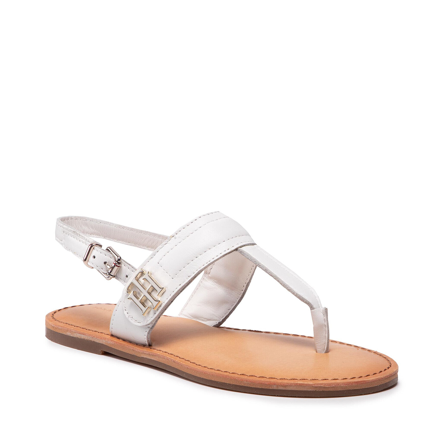 Tommy Hilfiger Сандали Hardware Th Flat Leather Sandal FW0FW05912 Бял - Pepit.bg