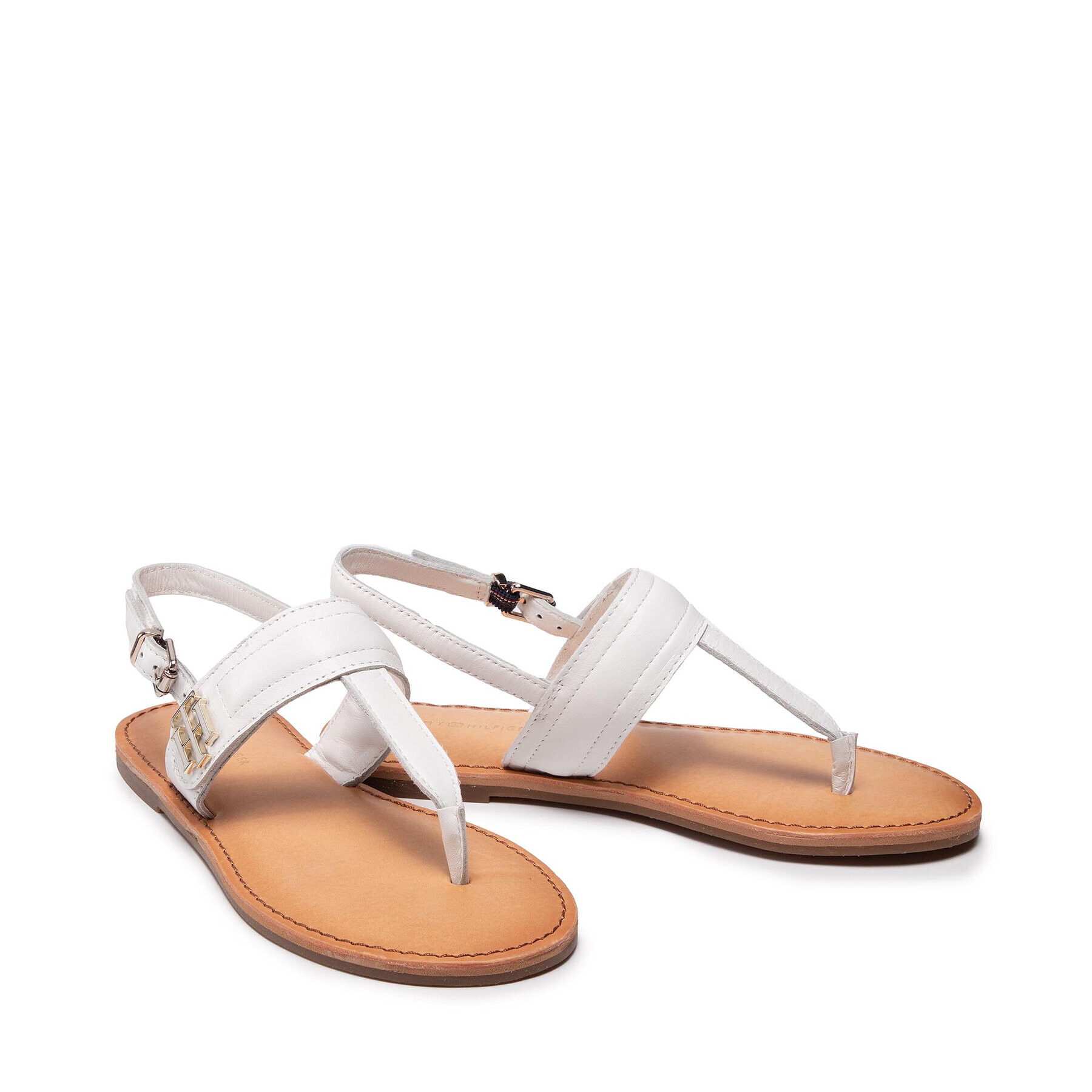 Tommy Hilfiger Сандали Hardware Th Flat Leather Sandal FW0FW05912 Бял - Pepit.bg