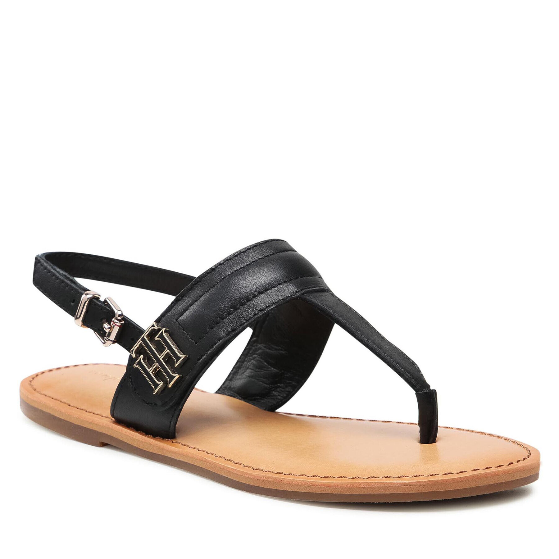 Tommy Hilfiger Сандали Hardware Th Flat Leather Sandal FW0FW05912 Черен - Pepit.bg