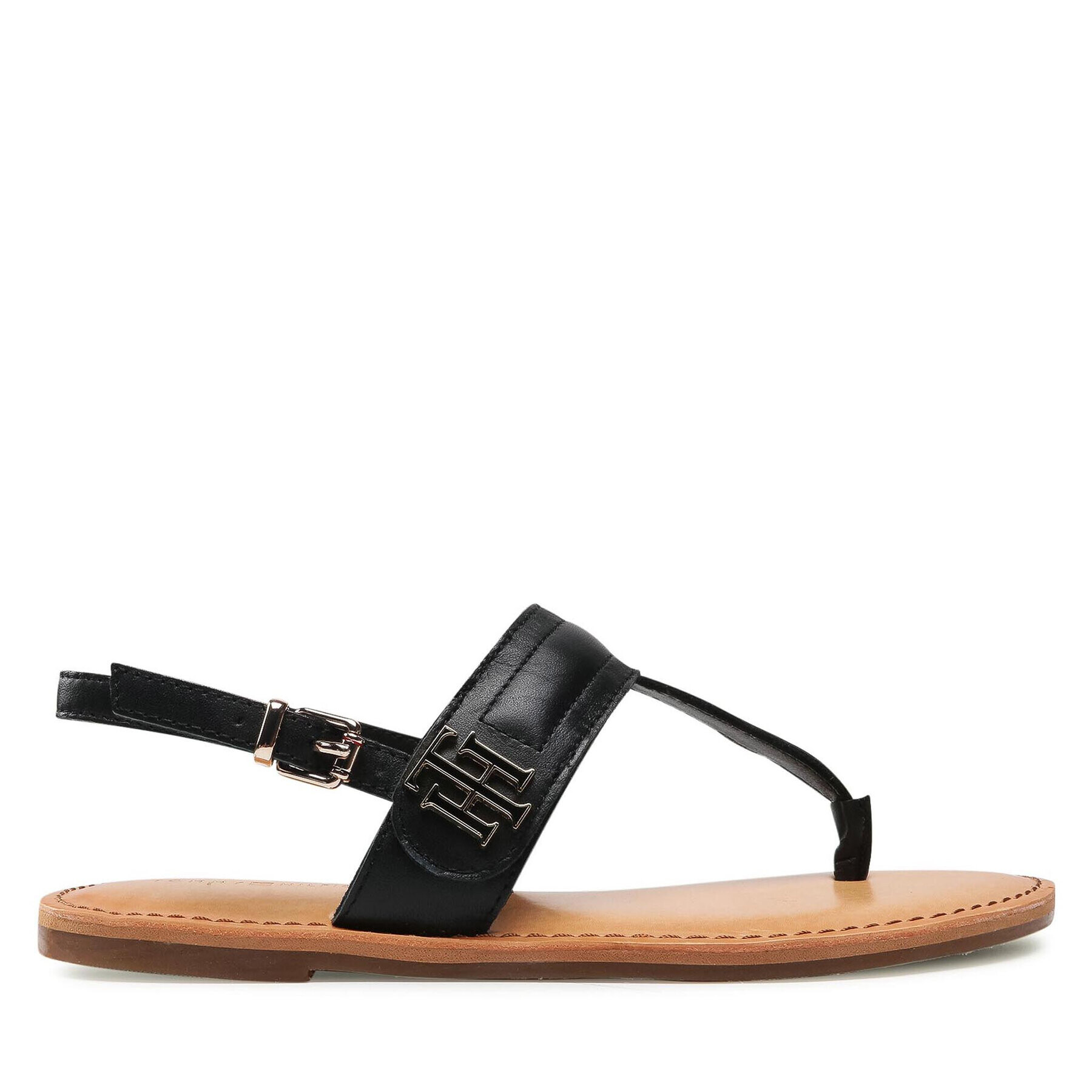 Tommy Hilfiger Сандали Hardware Th Flat Leather Sandal FW0FW05912 Черен - Pepit.bg