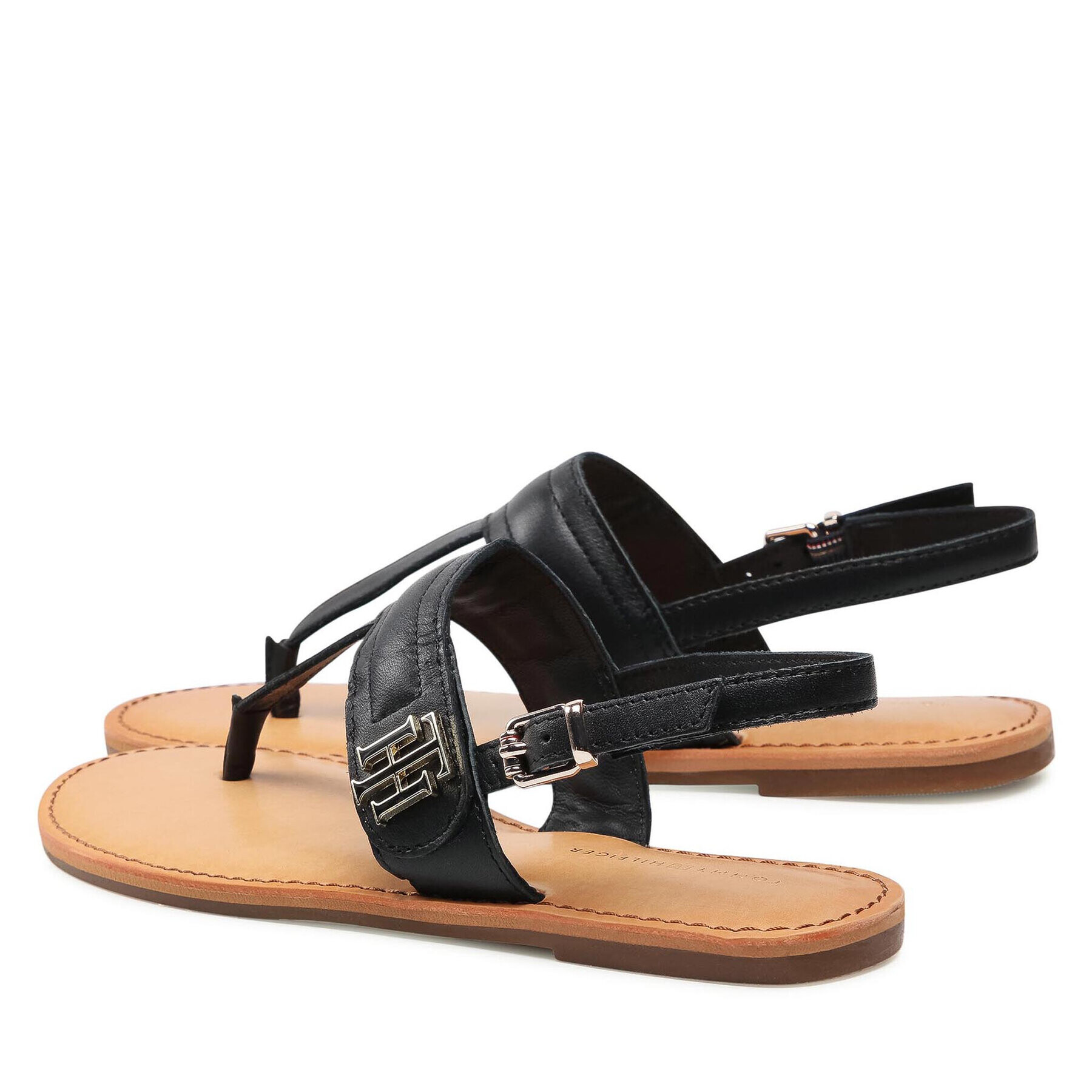 Tommy Hilfiger Сандали Hardware Th Flat Leather Sandal FW0FW05912 Черен - Pepit.bg