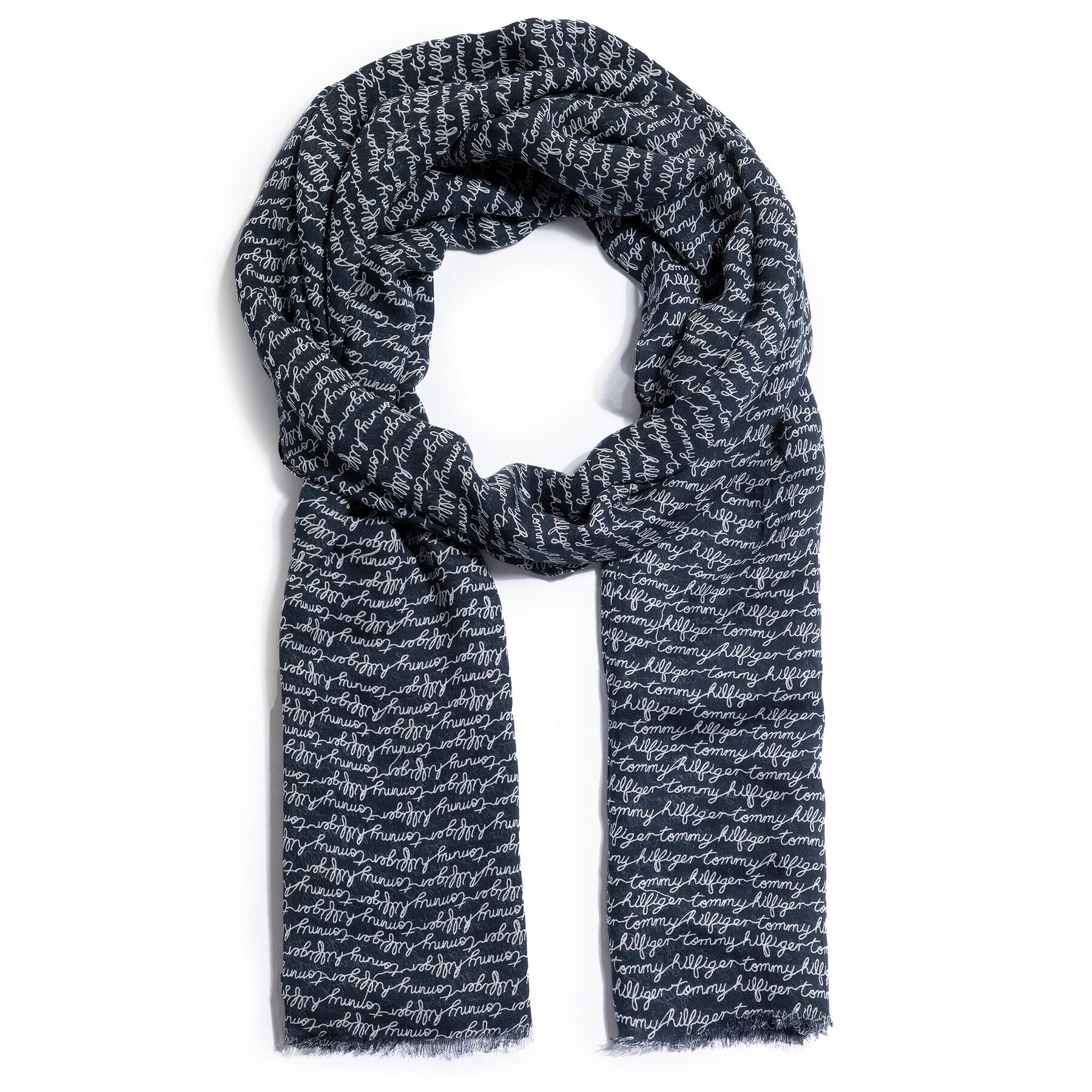 Tommy Hilfiger Шал Tommy Script Allover Print AW0AW09053 Тъмносин - Pepit.bg