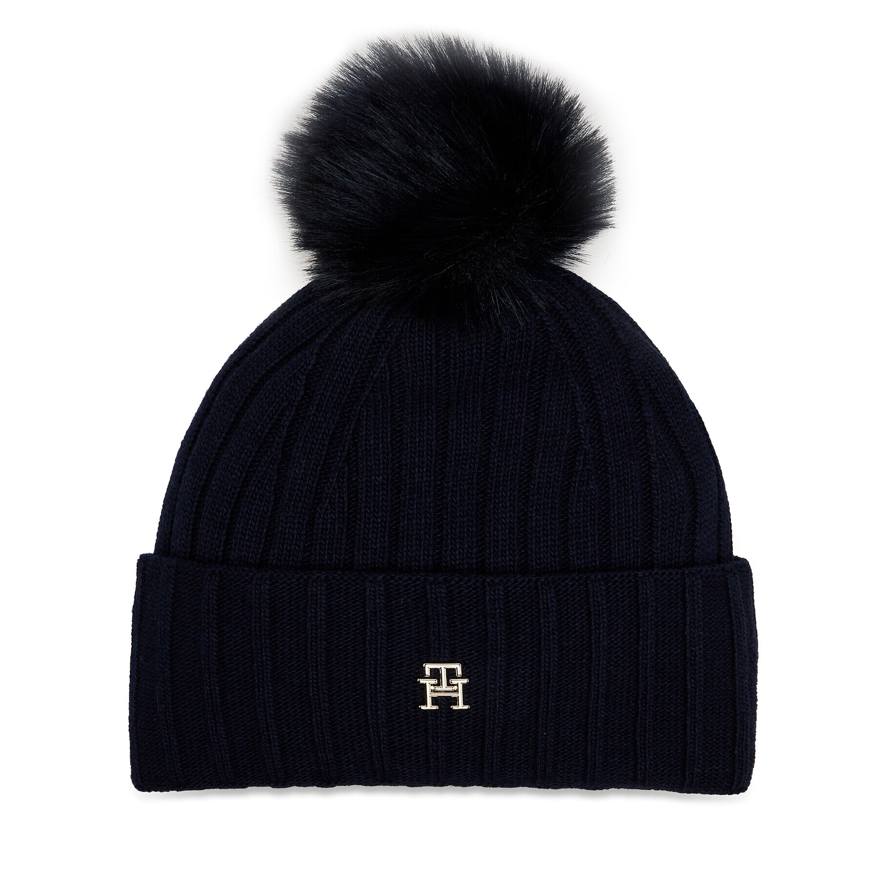 Tommy Hilfiger Шапка Essential Chic Pompom Beanie AW0AW16125 Тъмносин - Pepit.bg