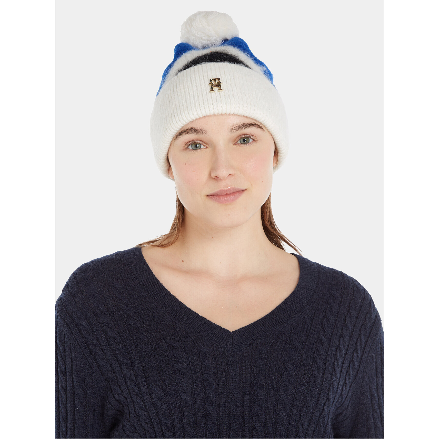 Tommy Hilfiger Шапка Th Evening Pompom Beanie Argyle AW0AW15305 Син - Pepit.bg