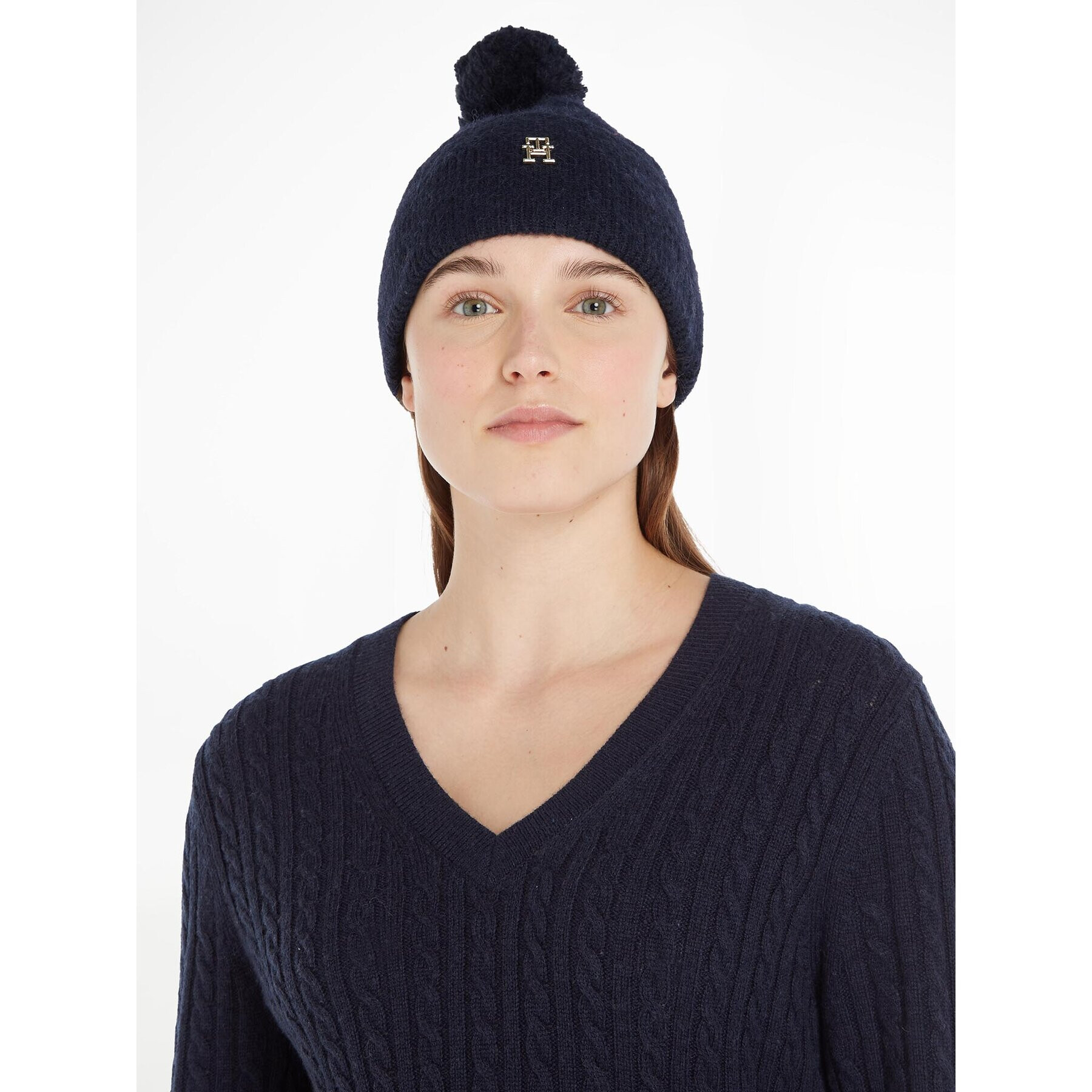 Tommy Hilfiger Шапка Th Evening Pompom Beanie AW0AW15390 Тъмносин - Pepit.bg