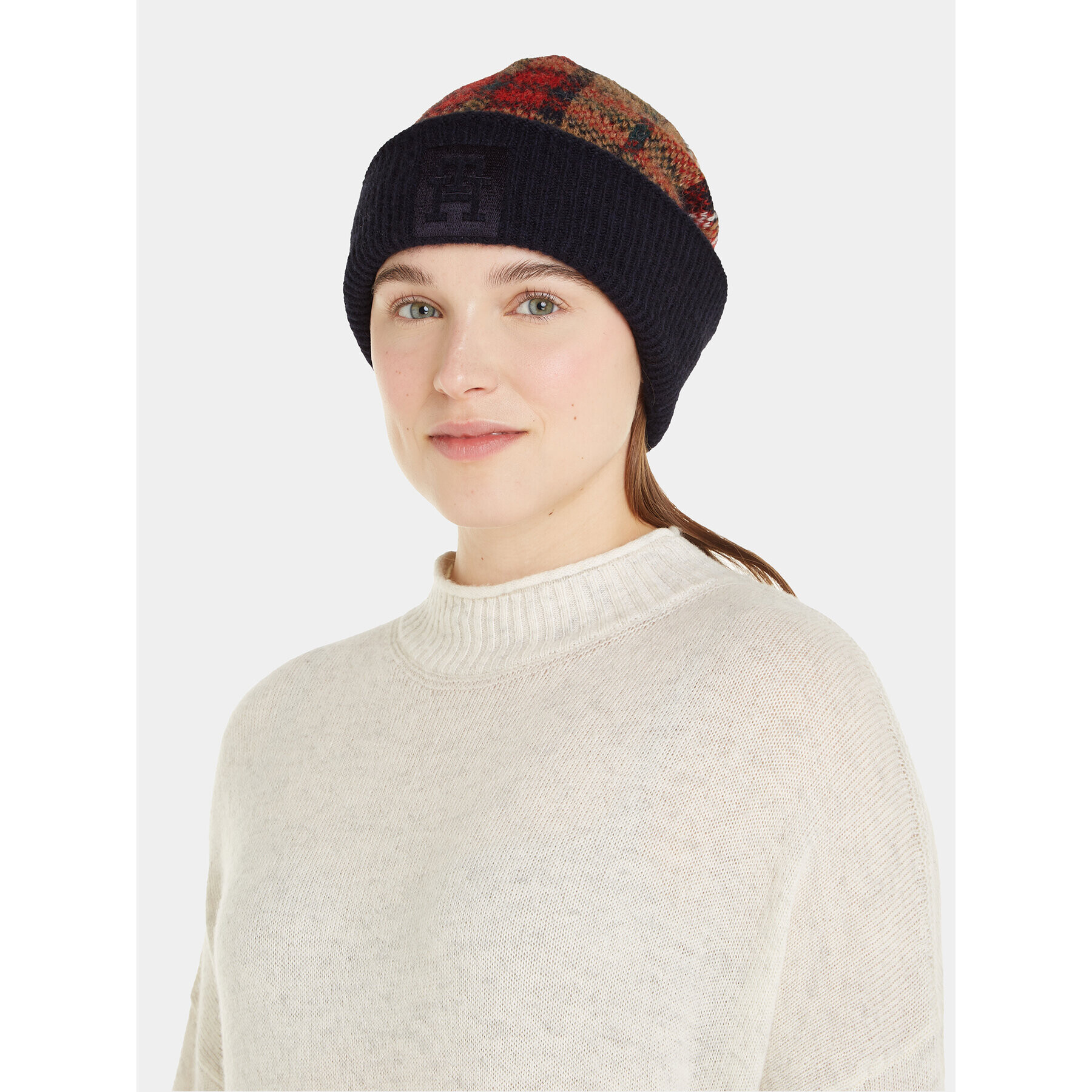 Tommy Hilfiger Шапка Tommy Check Beanie AW0AW15315 Тъмносин - Pepit.bg