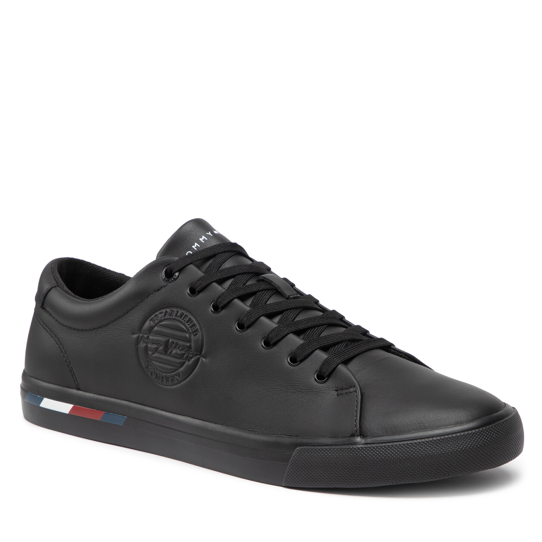 Tommy Hilfiger Сникърси Corporate Logo Leather Vulc FM0FM04076 Черен - Pepit.bg