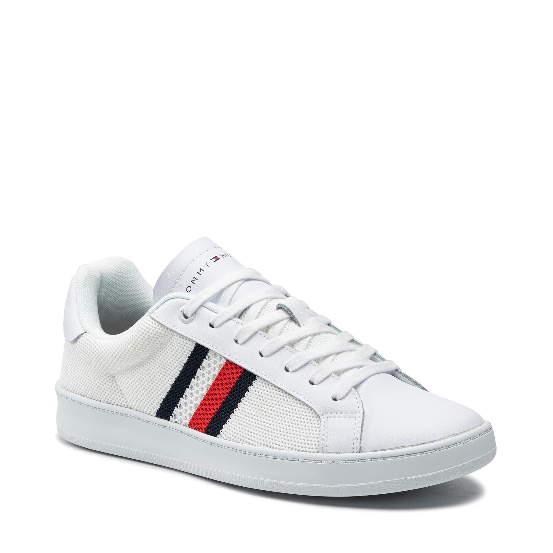 Tommy Hilfiger Сникърси Cupsole Court Stripes Knit Mix FM0FM03606 Бял - Pepit.bg