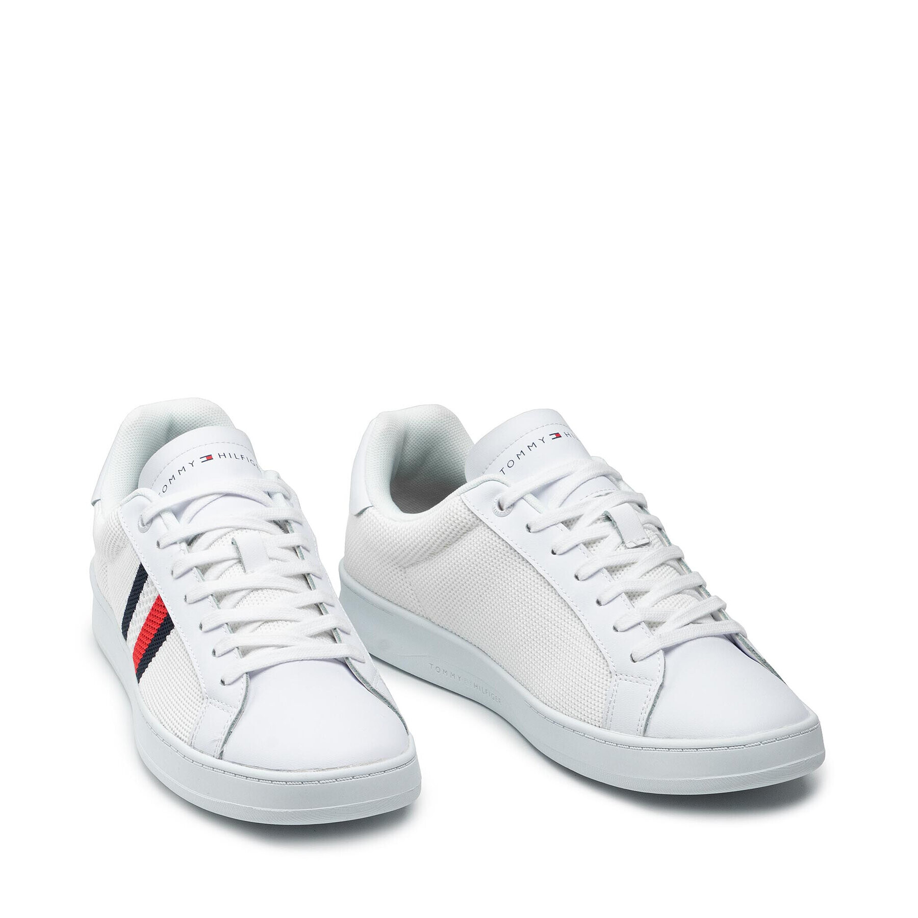 Tommy Hilfiger Сникърси Cupsole Court Stripes Knit Mix FM0FM03606 Бял - Pepit.bg