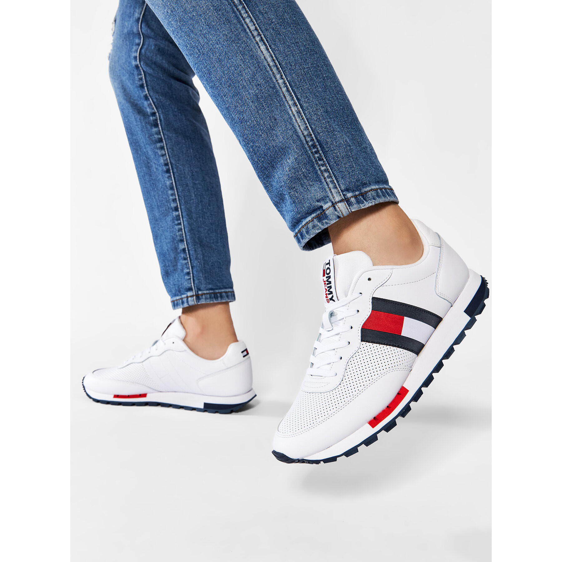 Tommy Hilfiger Сникърси Cupsole Court Stripes Knit Mix FM0FM03606 Бял - Pepit.bg