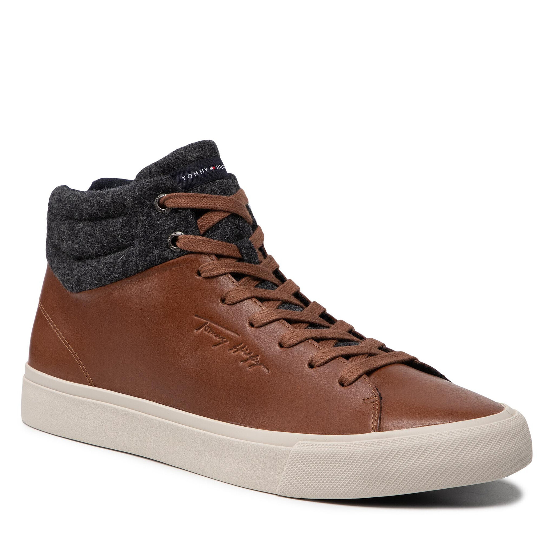 Tommy Hilfiger Сникърси High Premium Leather Felt Vulc FM0FM03269 Кафяв - Pepit.bg