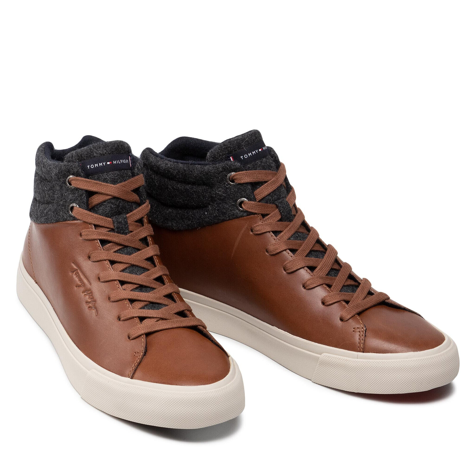 Tommy Hilfiger Сникърси High Premium Leather Felt Vulc FM0FM03269 Кафяв - Pepit.bg